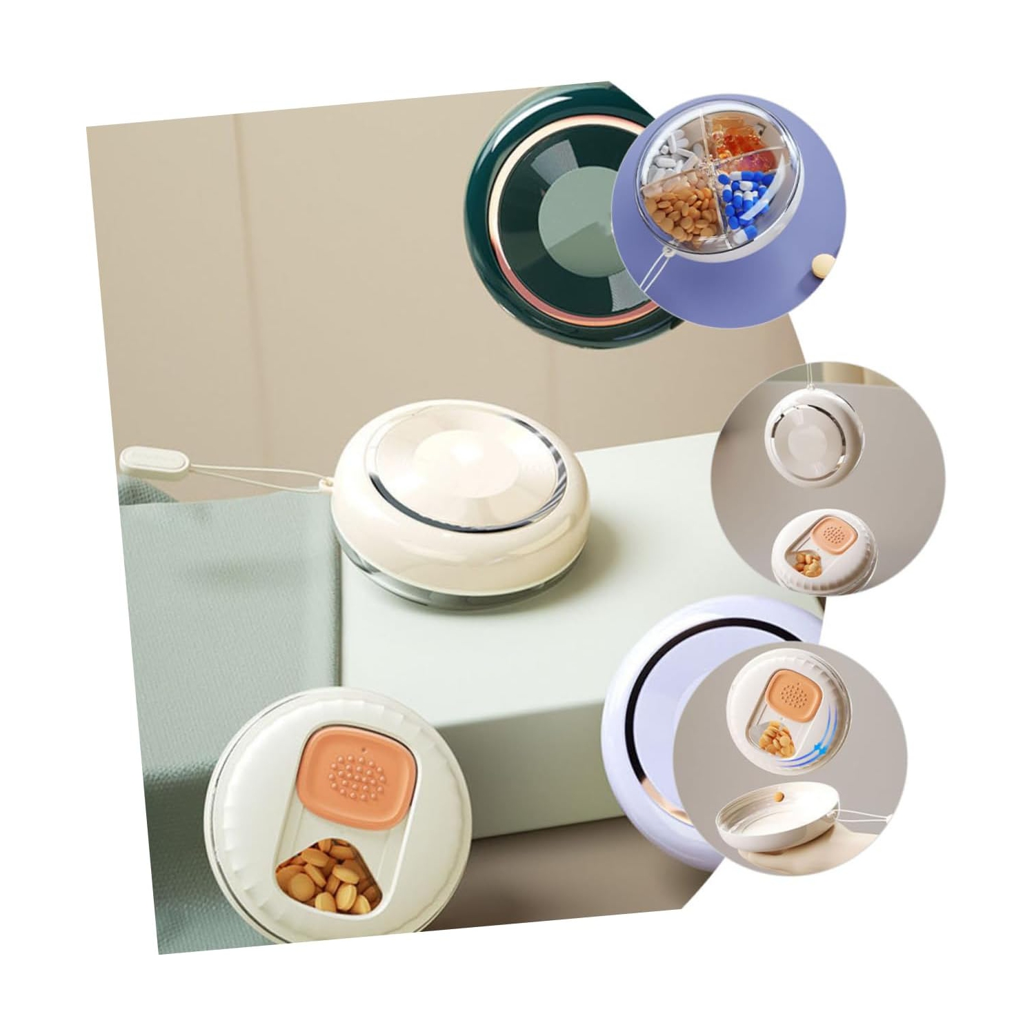 Portable Multi-compartment Travel Pill Box for Storing Pills, Convenient for Weekend Travel and Outdoor Activities - Cream [Four Compartments Sealed