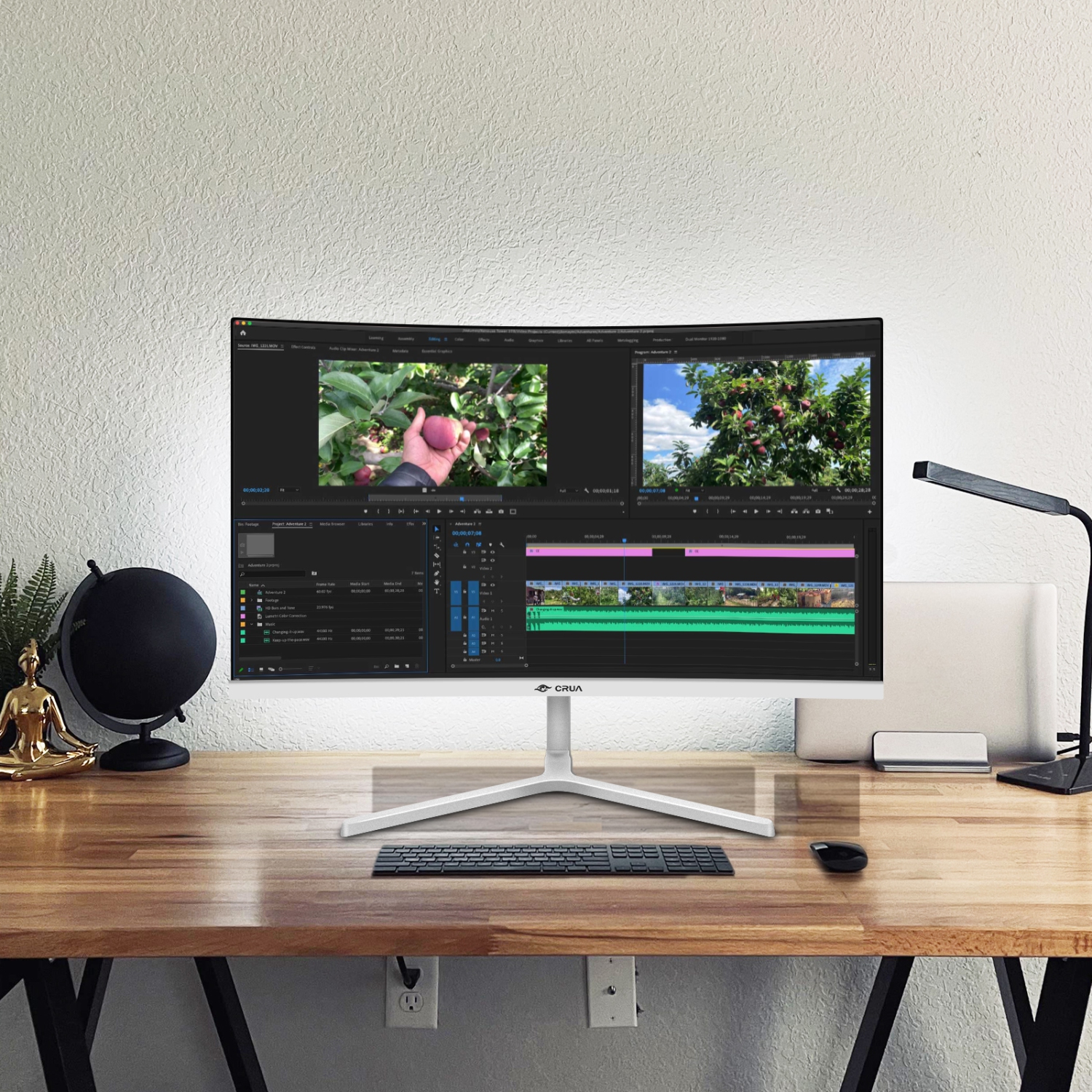 Moniteur de jeu incurvé 200 Hz 24 po CRUA - FHD 1080P, sRVB 120 %, FreeSync AMD, DisplayPort/HDMI, montage mural Blanc