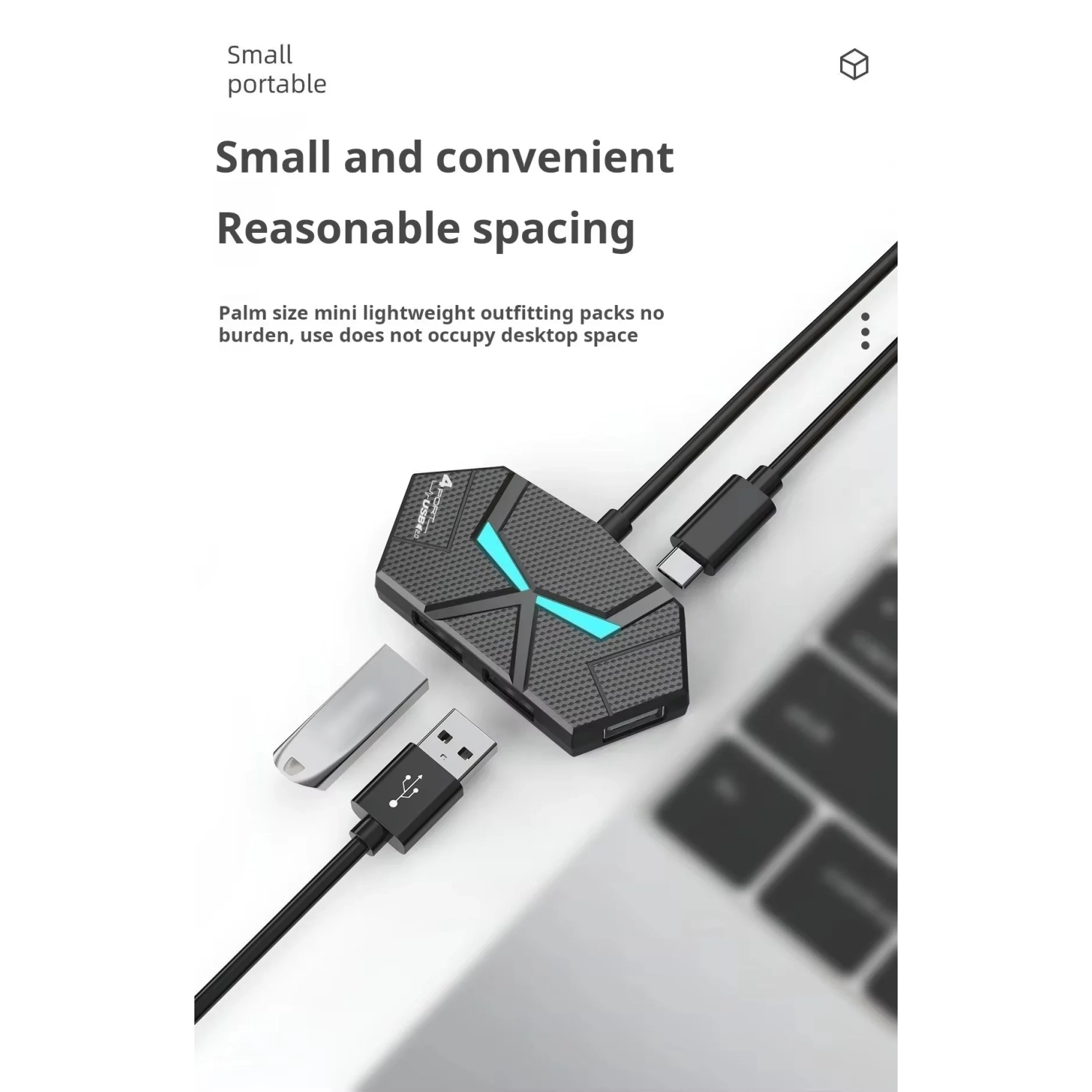 Répartiteur de lumière d'ambiance colorée pour étendre le transfert d'un à plusieurs portables avec le concentrateur SB-USB 2.0 7 ports 0,6&nbsp;m