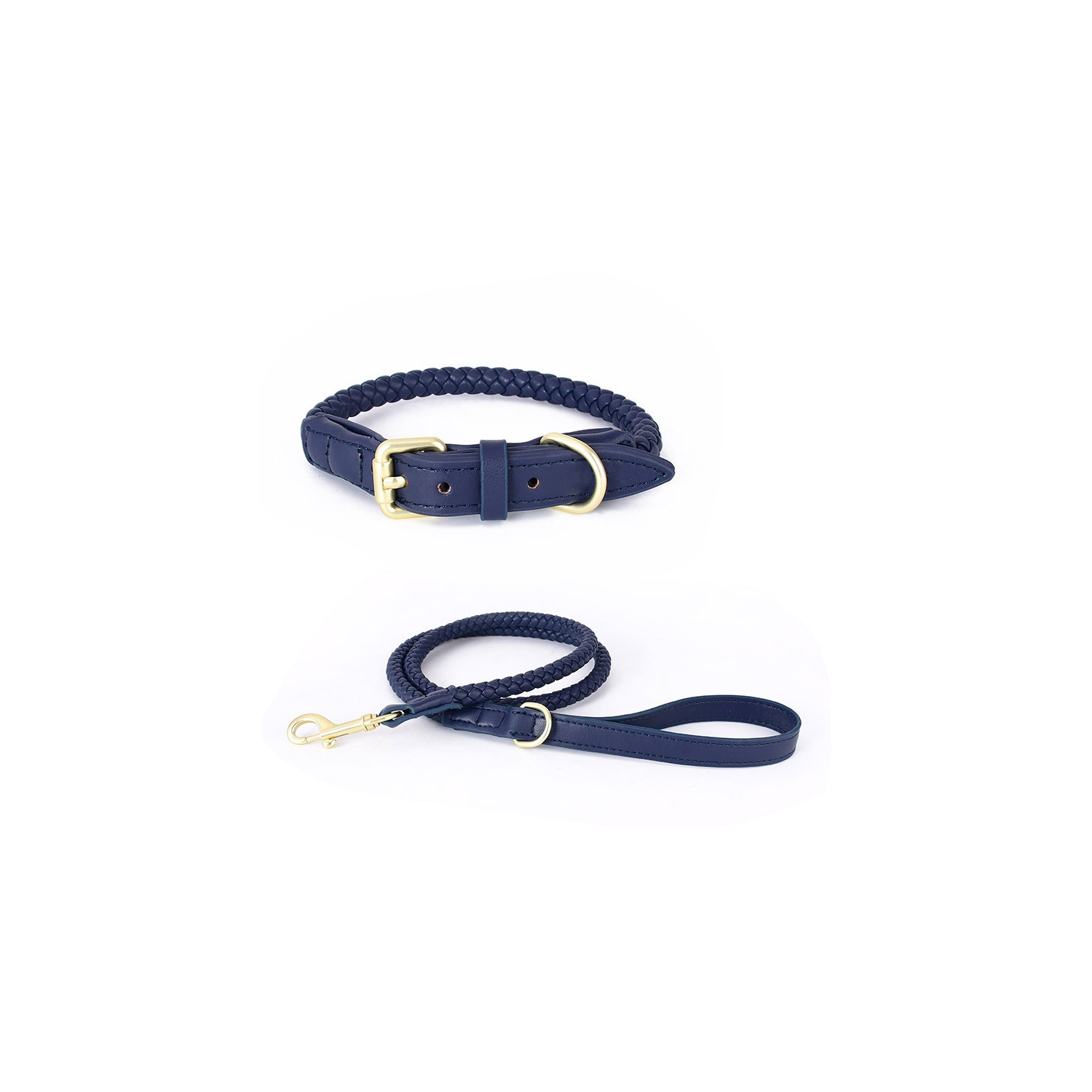 Braided leather dog leash pet collar dog walking rope dog leash for small and medium dogs - woad M+ (120cm leash)