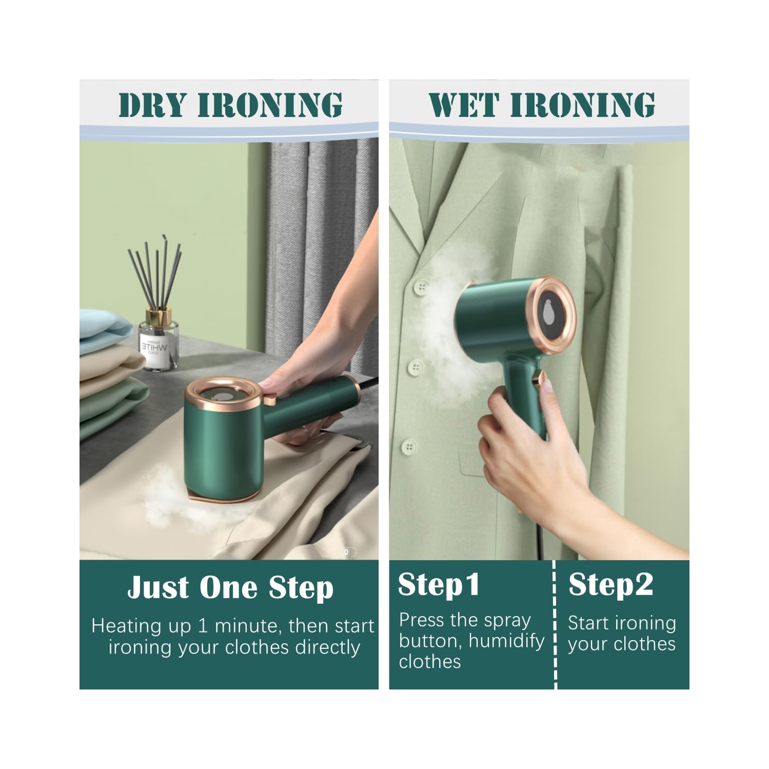 Petit fer de voyage portatif, fer à repasser portatif sec et humide avec fonction de brume pour la maison et les voyages
