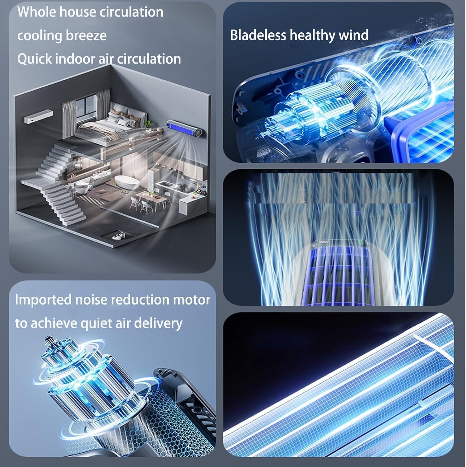 Wall-Mounted Silent Circulation Fan, Portable Tower Fan with Floor and Tabletop Stand for Bedroom, Office, Kitchen