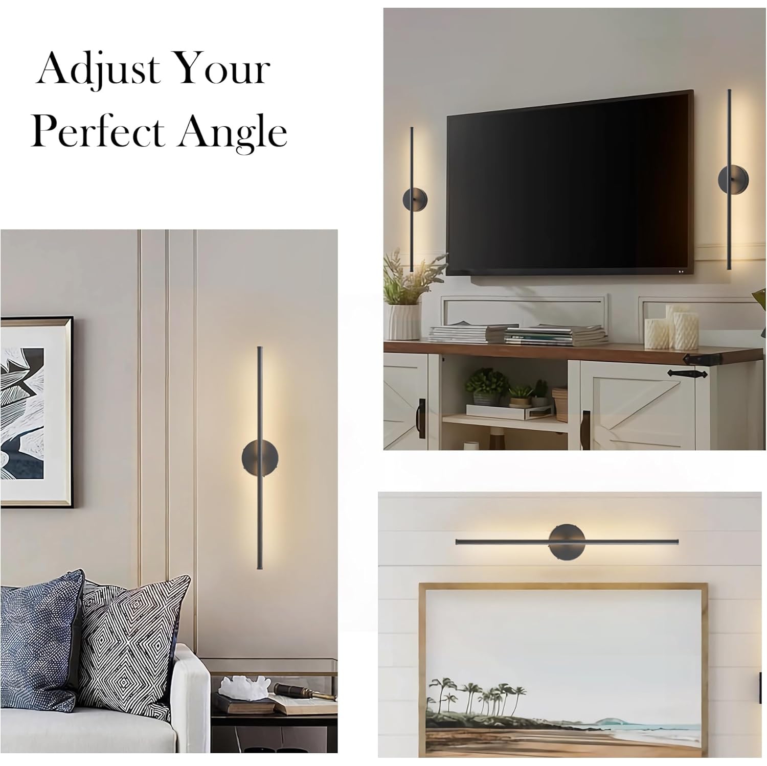 Paquet de 2 lumières murales rechargeables intérieures avec télécommande Lampe LED Applique à intensité réglable Rotation à 350° 72&nbsp;cm Vallonge