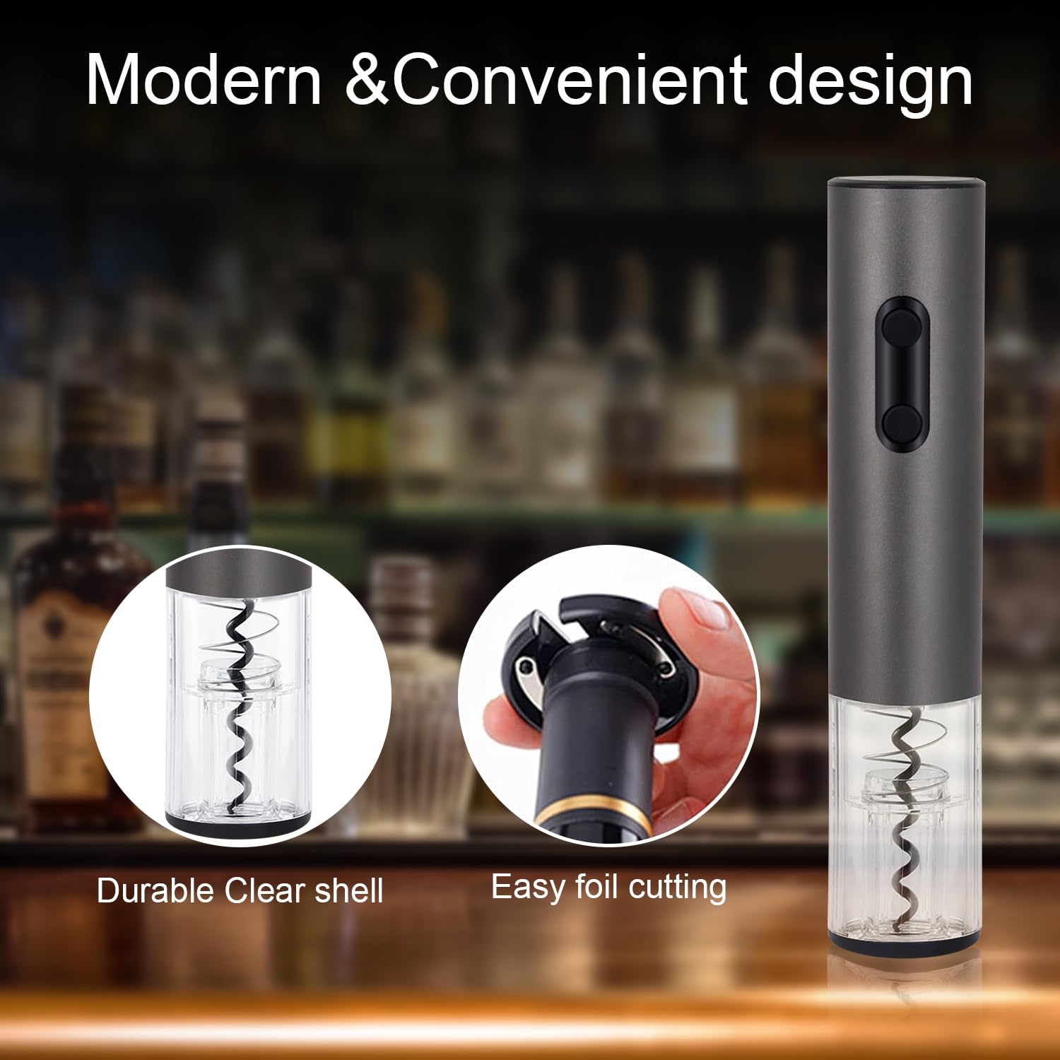 Electric Wine Bottle Opener, Rechargeable Automatic Opener with Tinfoil Cutter for Family Gatherings