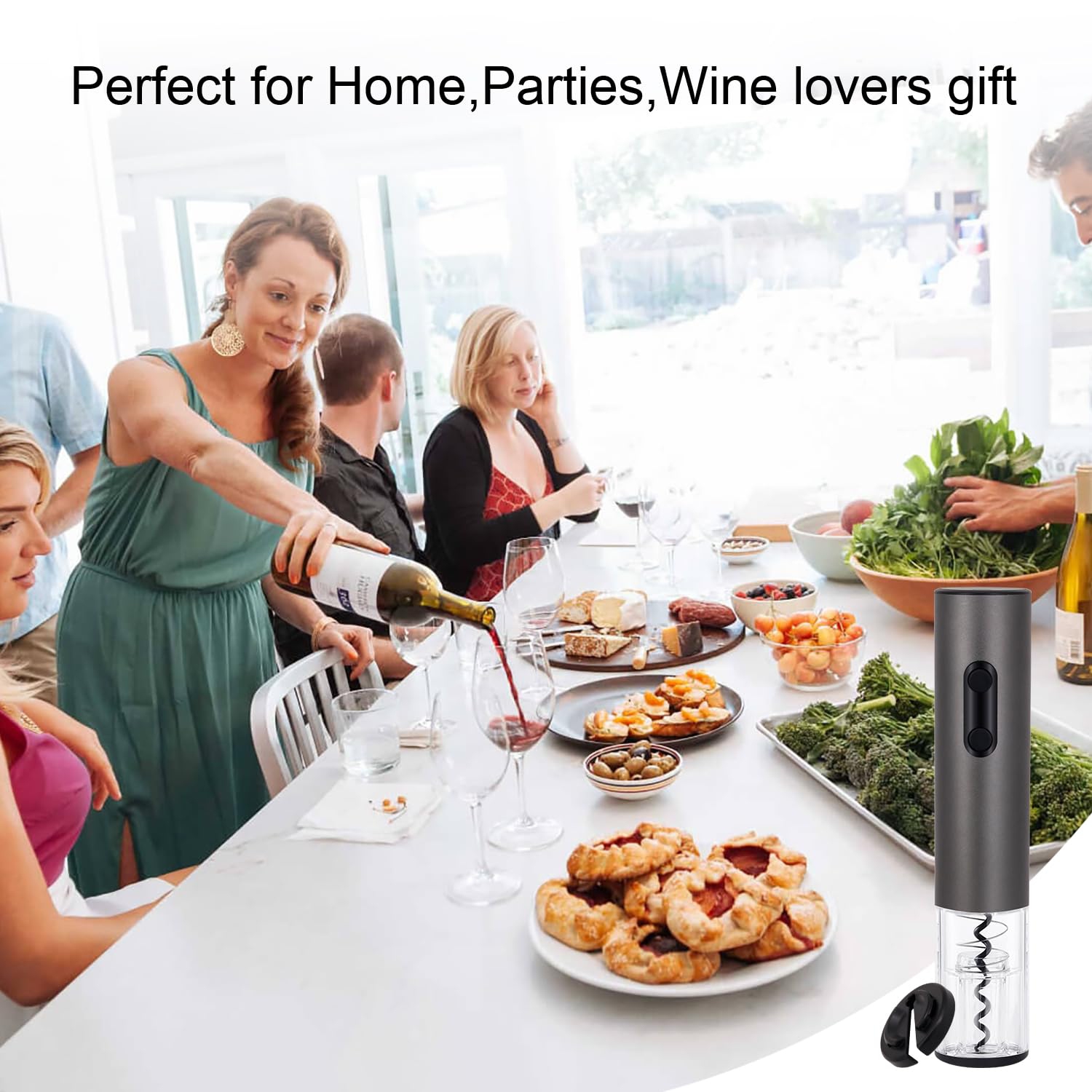 Electric Wine Bottle Opener, Rechargeable Automatic Opener with Tinfoil Cutter for Family Gatherings