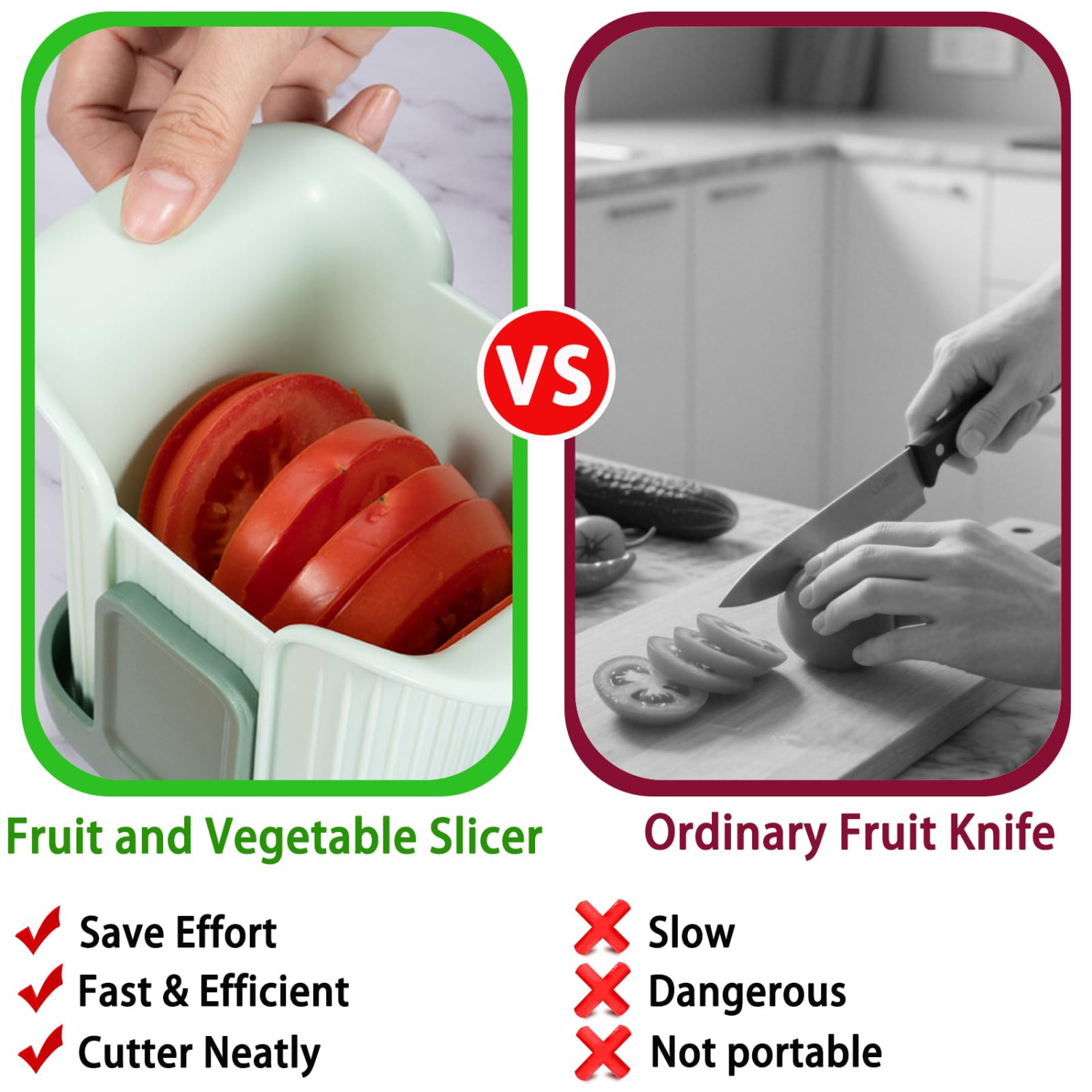 Coupe-fraises avec base, coupe-fruits et légumes en acier inoxydable pour tomates, raisins, oeufs et persil