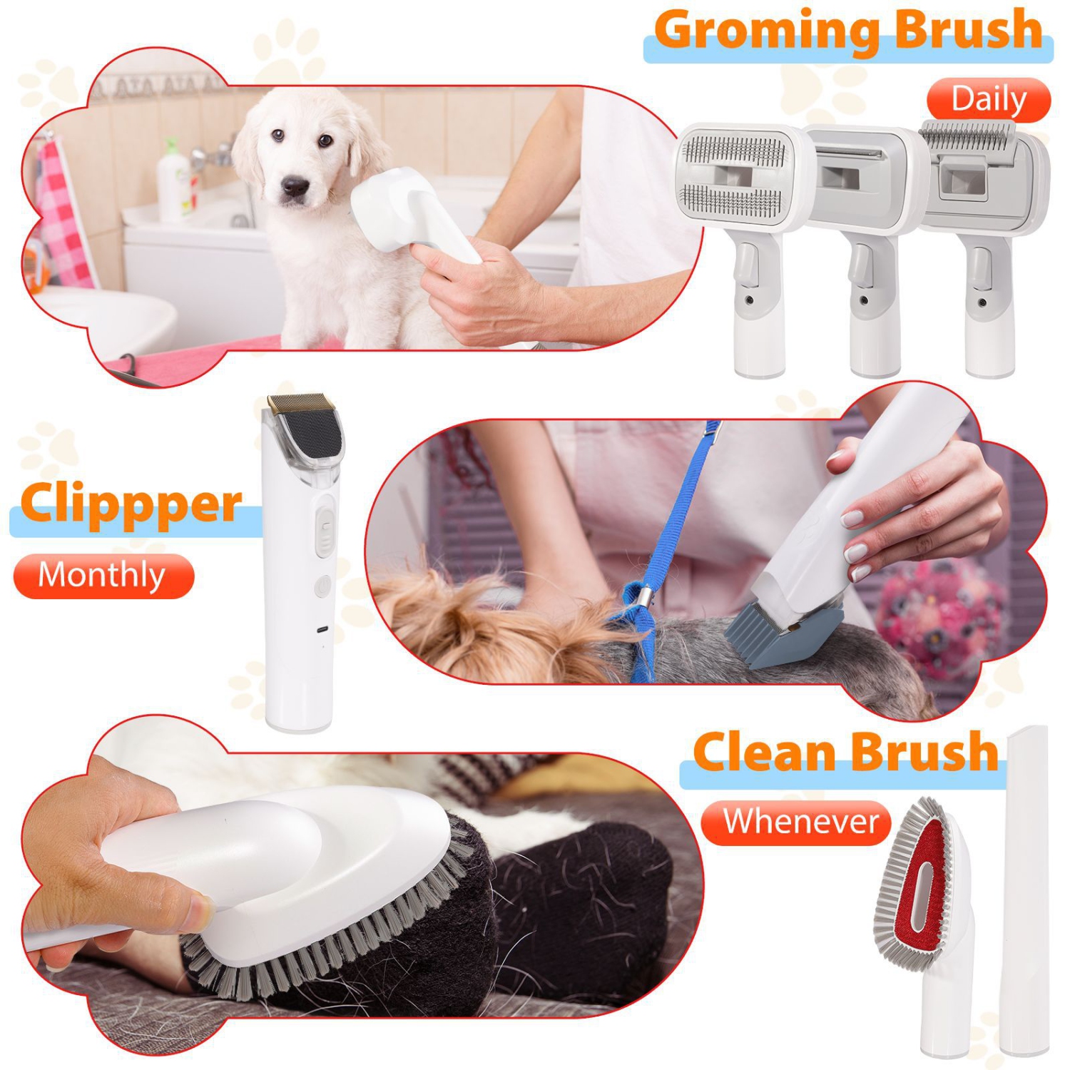 Dog Hair Vacuum & Grooming Kit, 2L Large Capacity for Shedding Grooming Hair, Grooming Kit Including 12 Tools for Dog Dogs Cats and Other Animals