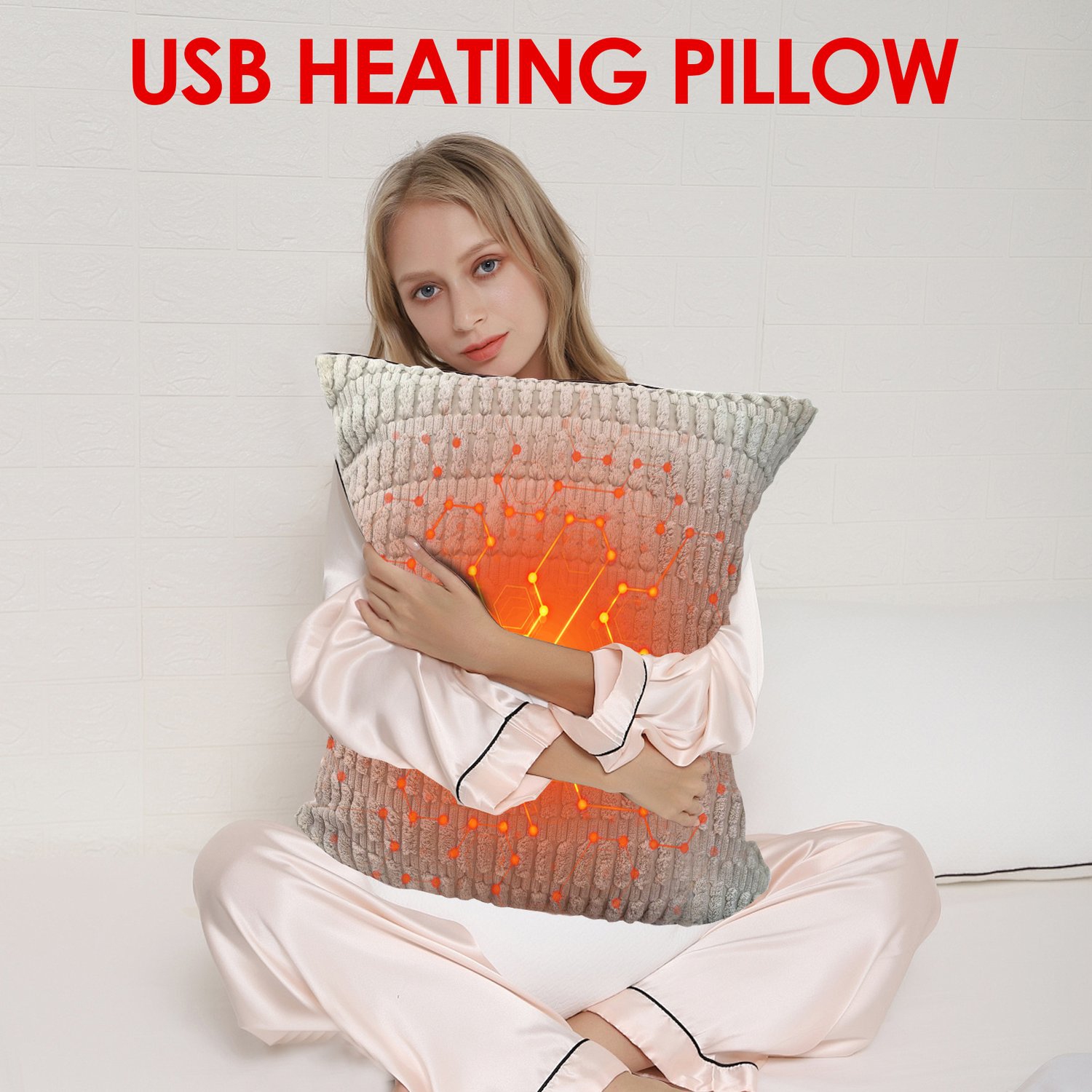 Heated Throw Pillow Lumbar Support Cushion, Back Pain Relief Soothing Cramp Body Warm Hug for Winter