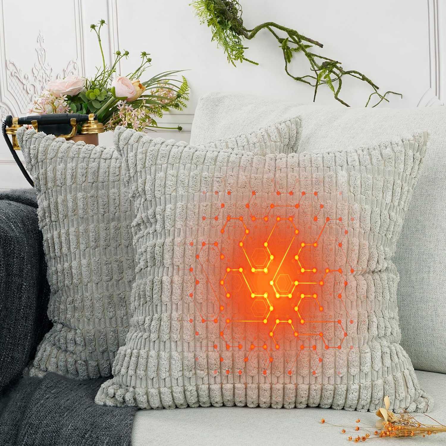 Heated Throw Pillow Lumbar Support Cushion, Back Pain Relief Soothing Cramp Body Warm Hug for Winter