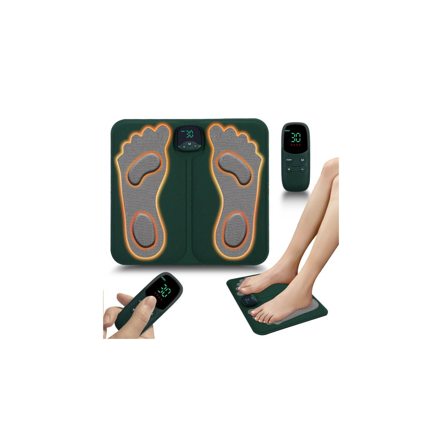 EMS Foot Massager Mat with Remote - Shiatsu Deep Kneading, 10 Modes & 30 Intensity Levels, Rechargeable, Portable for Feet, Legs, Arms - Relieves