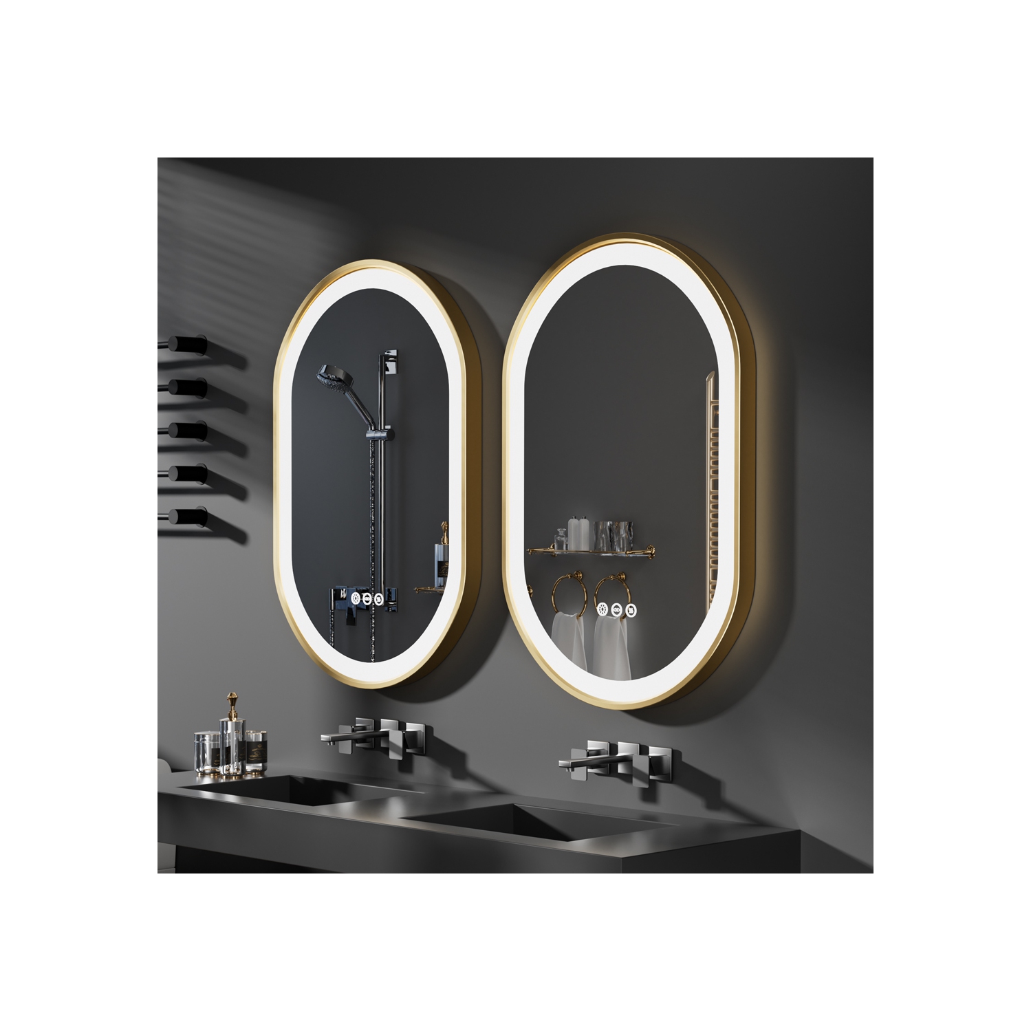 LUVODI Oval LED Bathroom Mirror 20"x32" Lighted Wall Mounted Vanity Mirror with Gold Aluminum Frame, Anti-Fog Waterproof Smart Mirror, Stepless