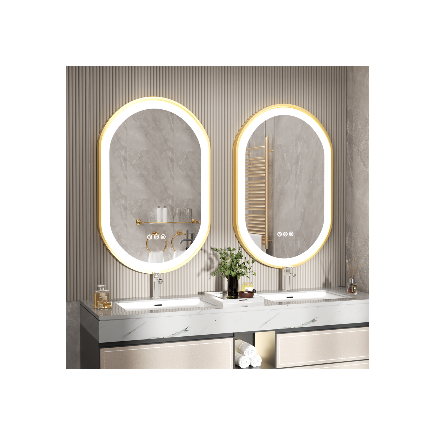LUVODI Oval LED Bathroom Mirror 20"x32" Lighted Wall Mounted Vanity Mirror with Gold Aluminum Frame, Anti-Fog Waterproof Smart Mirror, Stepless
