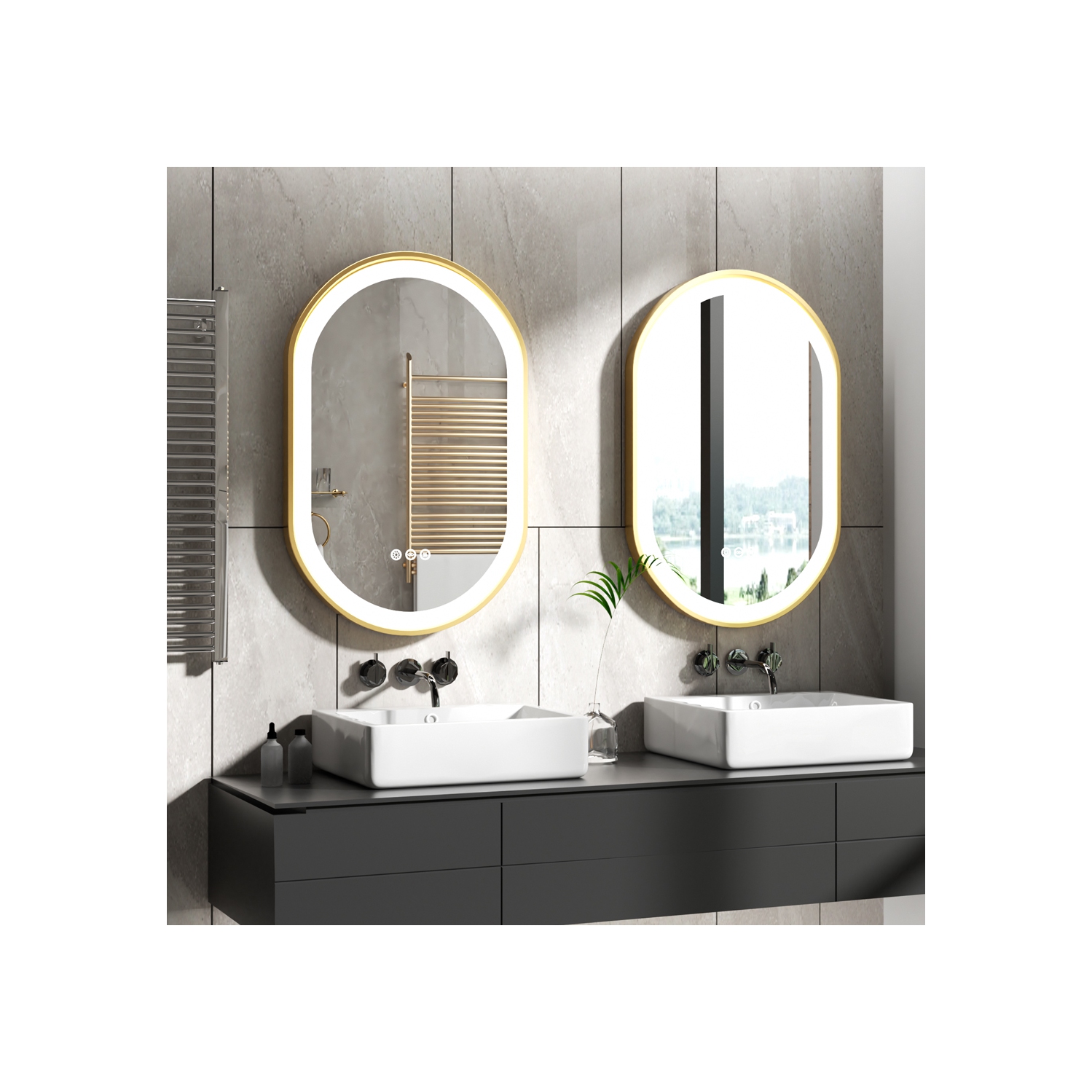 LUVODI Oval LED Bathroom Mirror 20"x32" Lighted Wall Mounted Vanity Mirror with Gold Aluminum Frame, Anti-Fog Waterproof Smart Mirror, Stepless