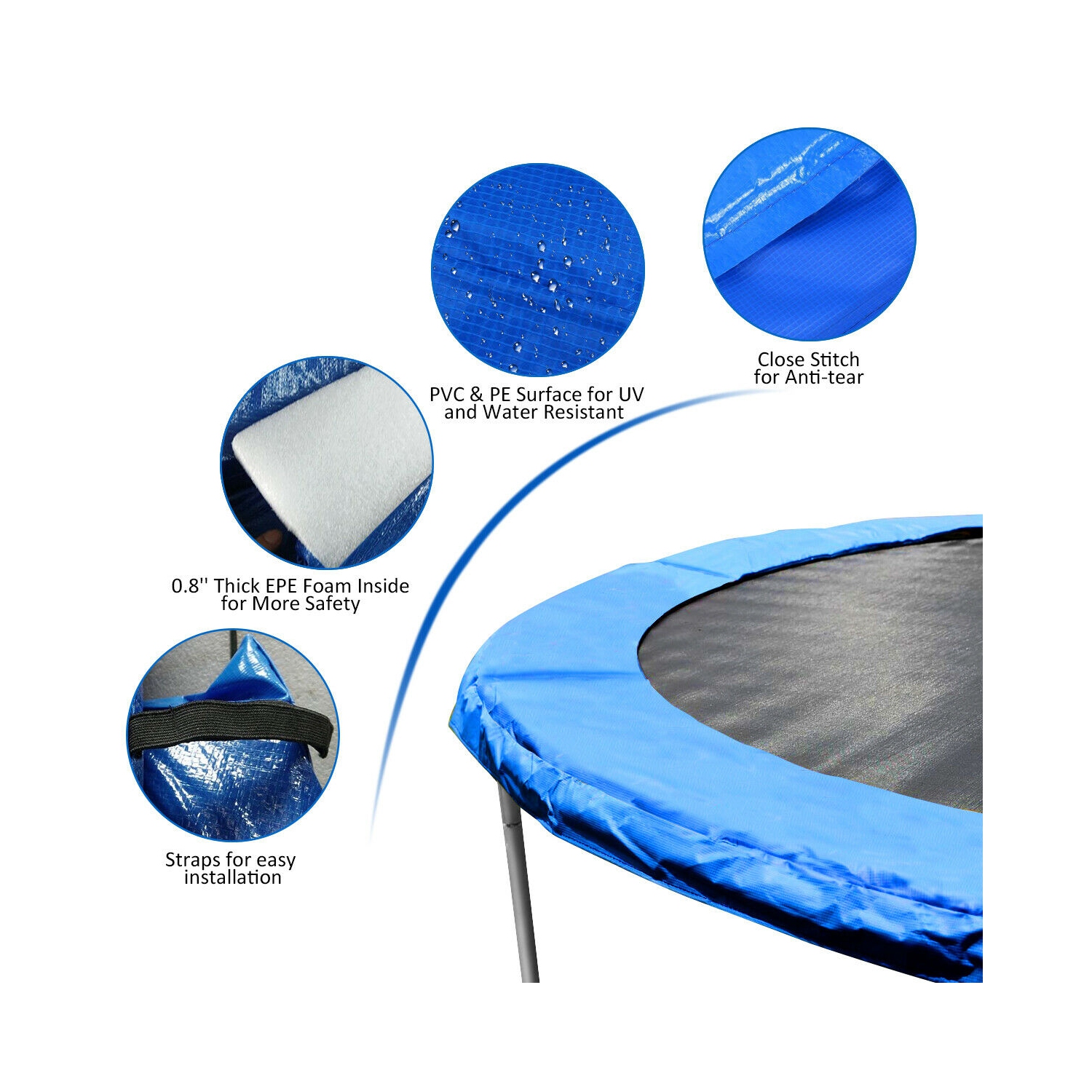 Gymax Blue Safety Pad Spring Round Frame Pad Cover Replacement for 12FT 14FT 15FT Trampoline