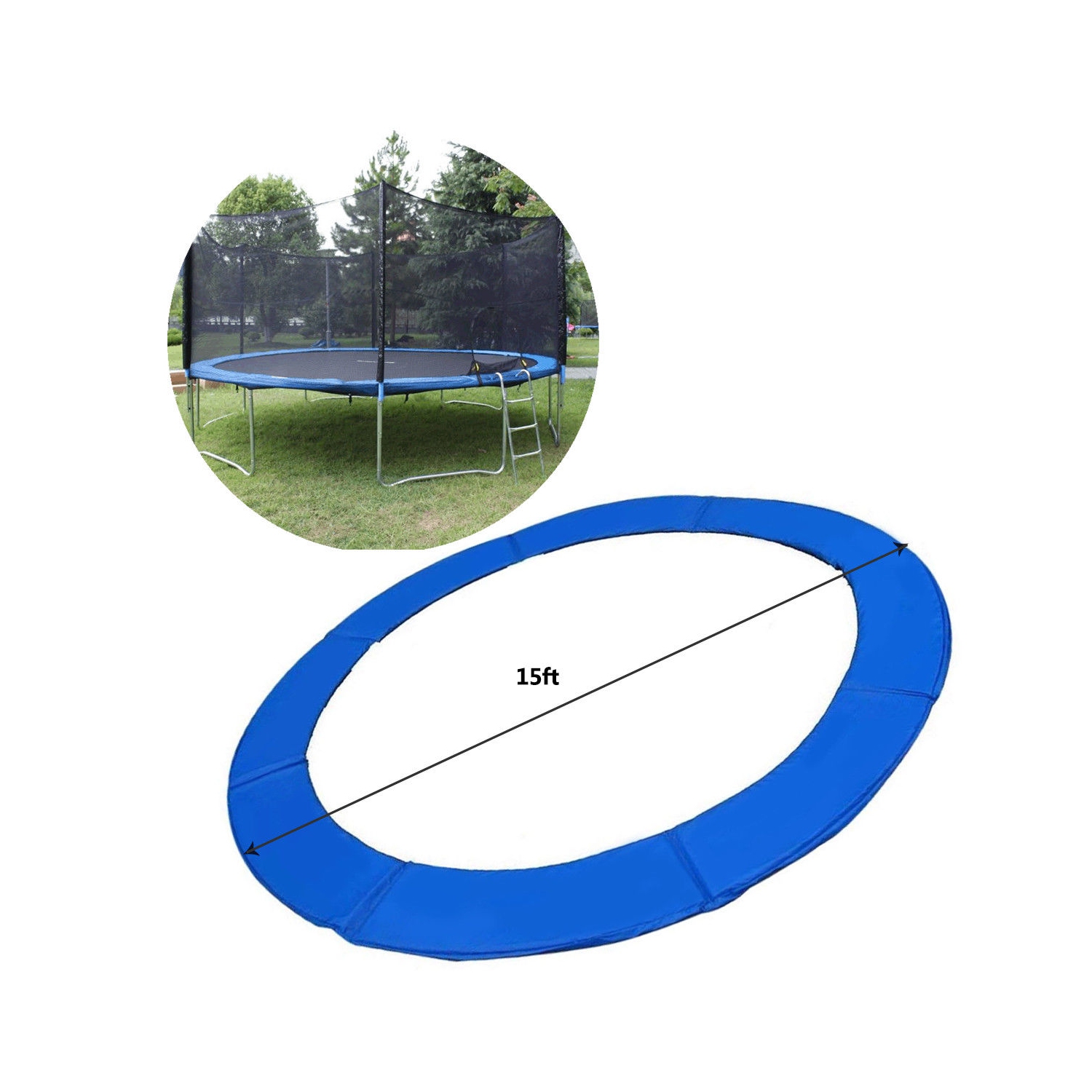 Gymax Blue Safety Pad Spring Round Frame Pad Cover Replacement for 12FT 14FT 15FT Trampoline