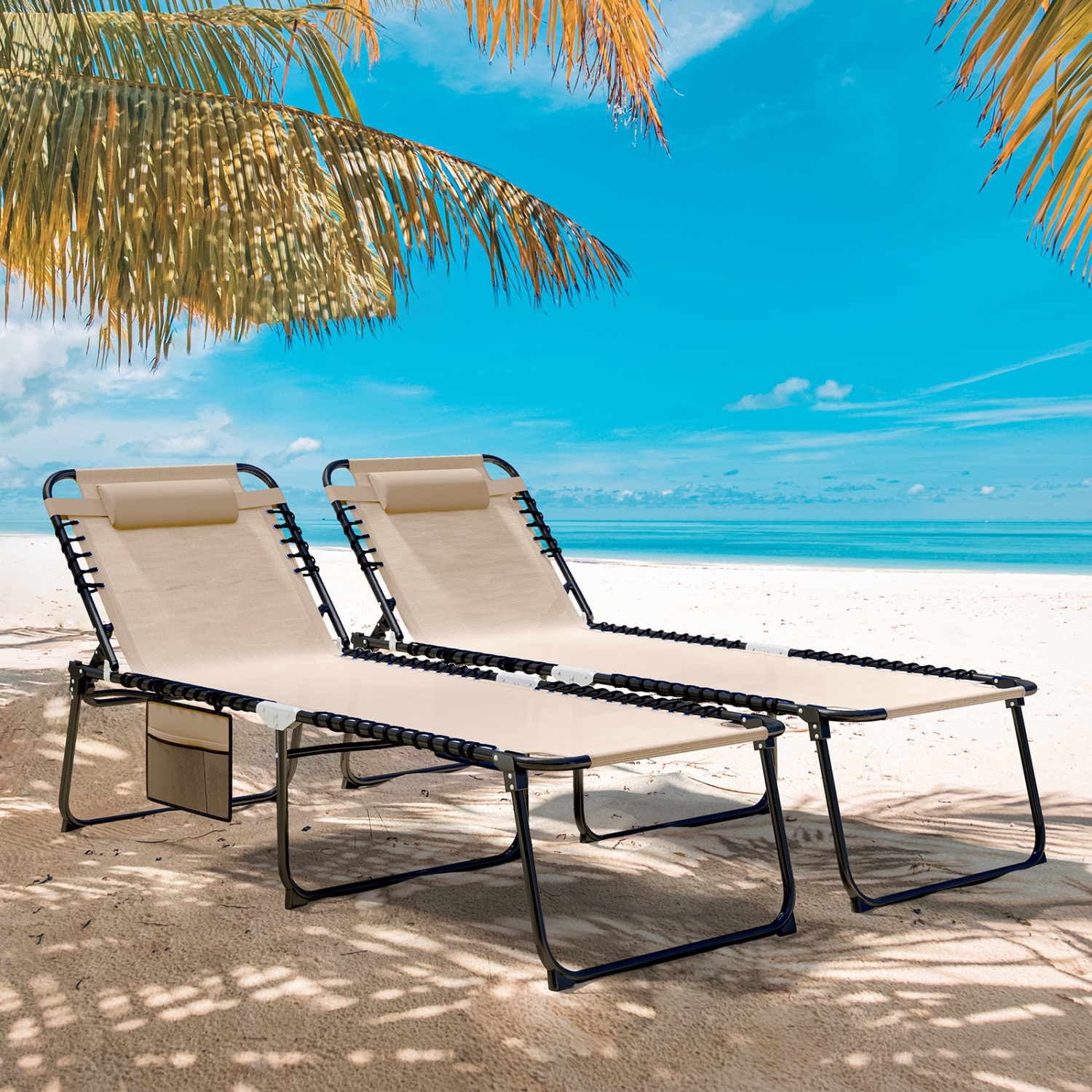 Gymax Oversize Folding Chaise Lounge w/ Adjustable Backrest Detachable Pillow Pocket