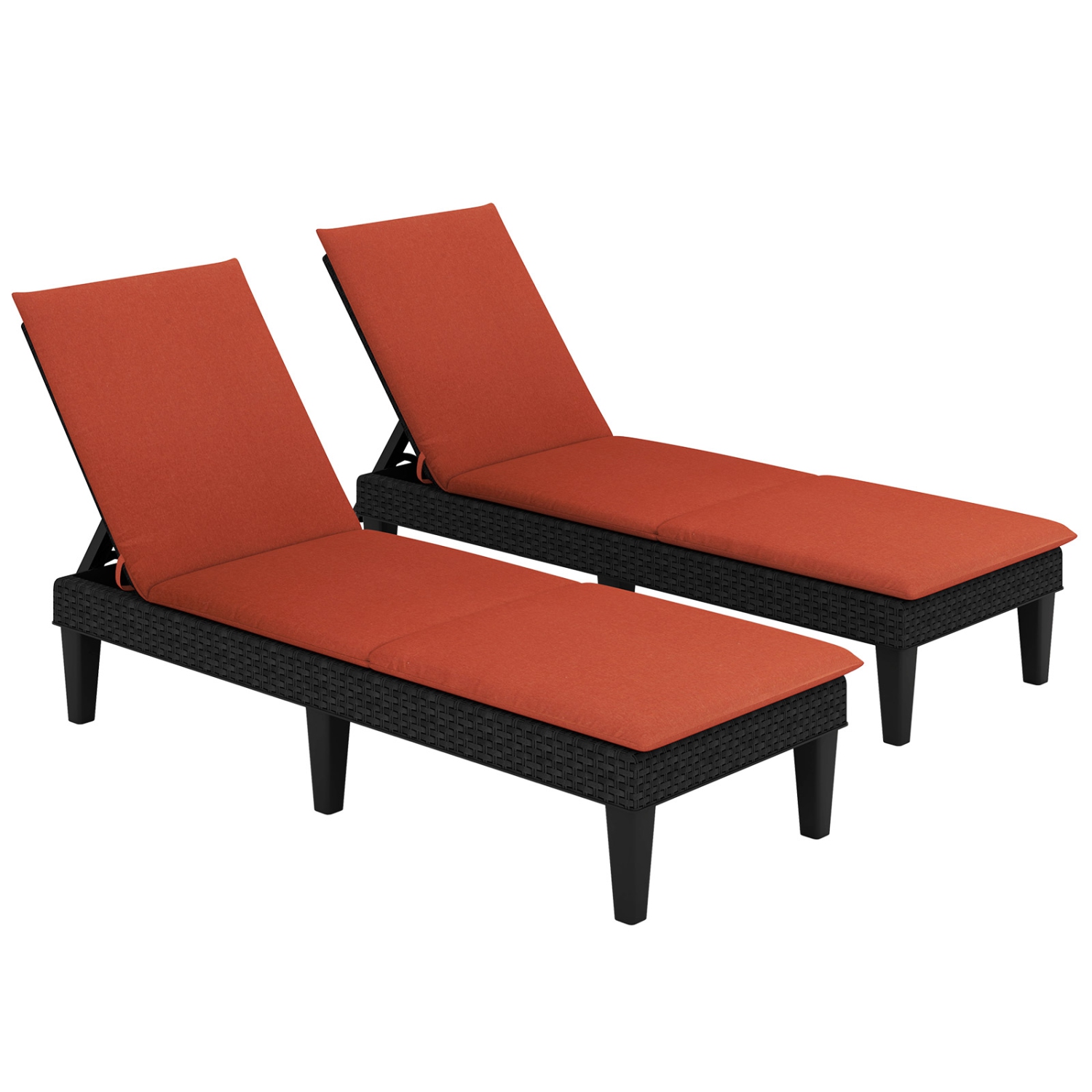 Gymax 2PCS Patio Lounge Chair Recliner Chair w/ 3-Position Adjustable Backrest & Cushion Black & Orange