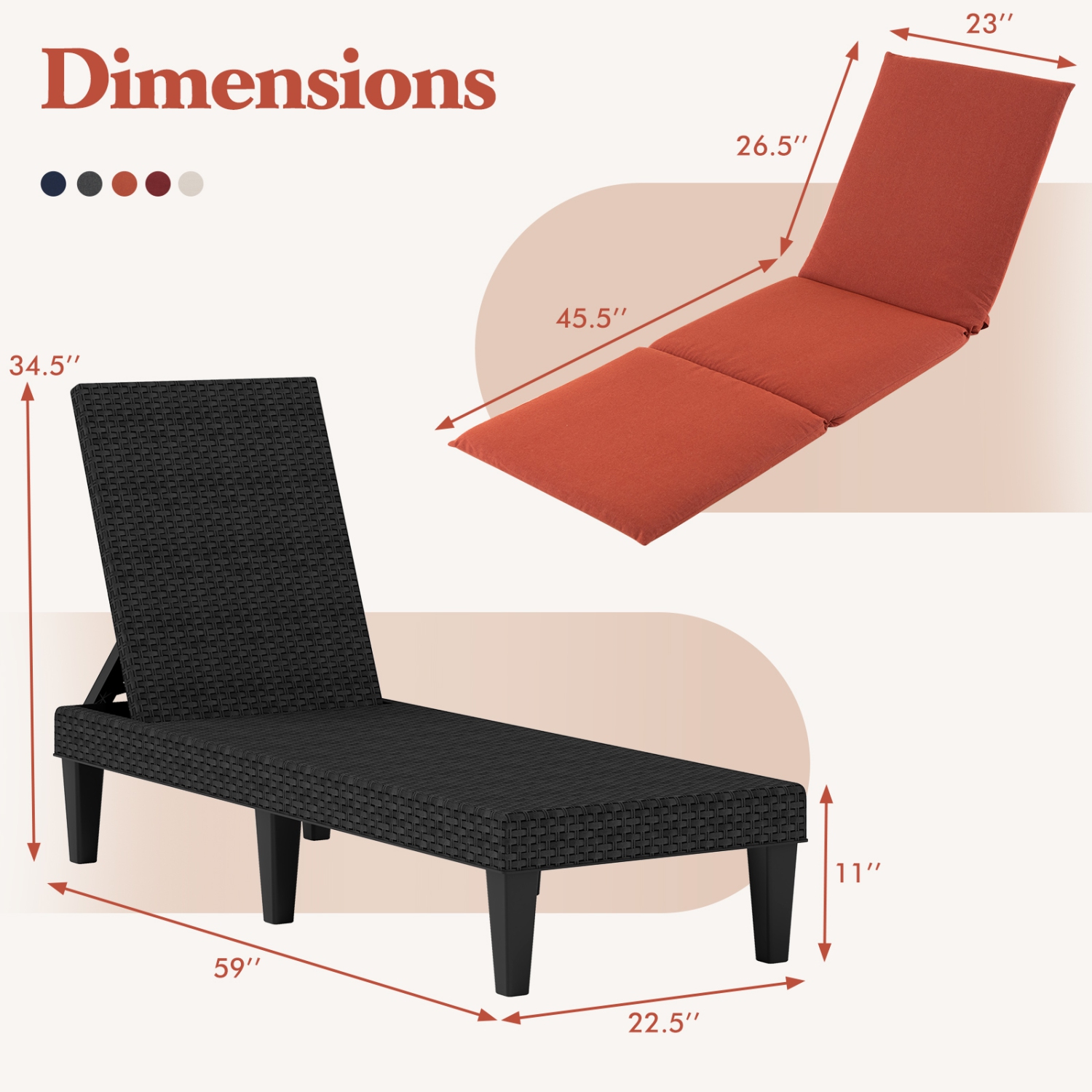 Gymax 2PCS Patio Lounge Chair Recliner Chair w/ 3-Position Adjustable Backrest & Cushion Black & Orange