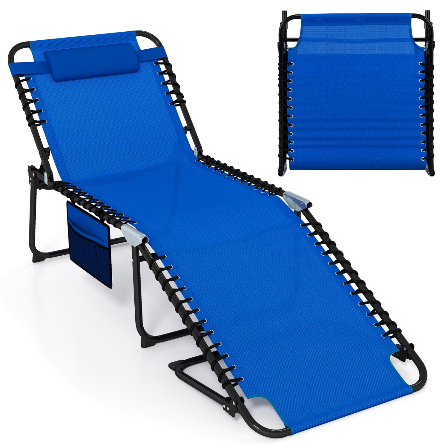 Gymax Oversize Folding Chaise Lounge w/ Adjustable Backrest Detachable Pillow Pocket