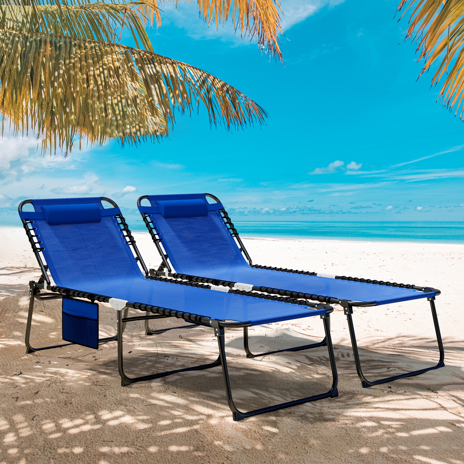 Gymax Oversize Folding Chaise Lounge w/ Adjustable Backrest Detachable Pillow Pocket