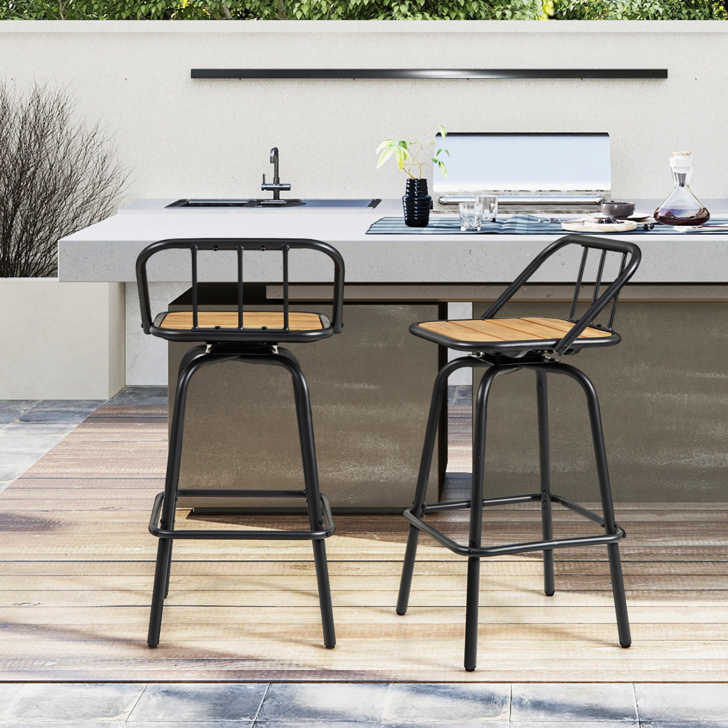 Gymax 27.5'' Heavy-duty Metal Frame Bar Height Chairs w/ Footrest & Backrest for Patio