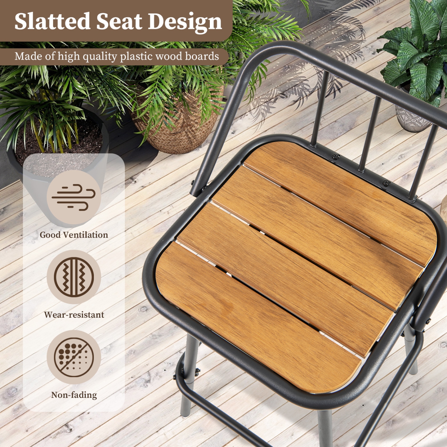 Gymax 27.5'' Heavy-duty Metal Frame Bar Height Chairs w/ Footrest & Backrest for Patio