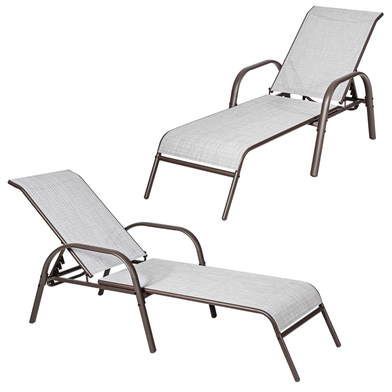 Gymax 2PCS Folding Patio Chaise Lounge Chair Recliner w/ 5-Position Backrest
