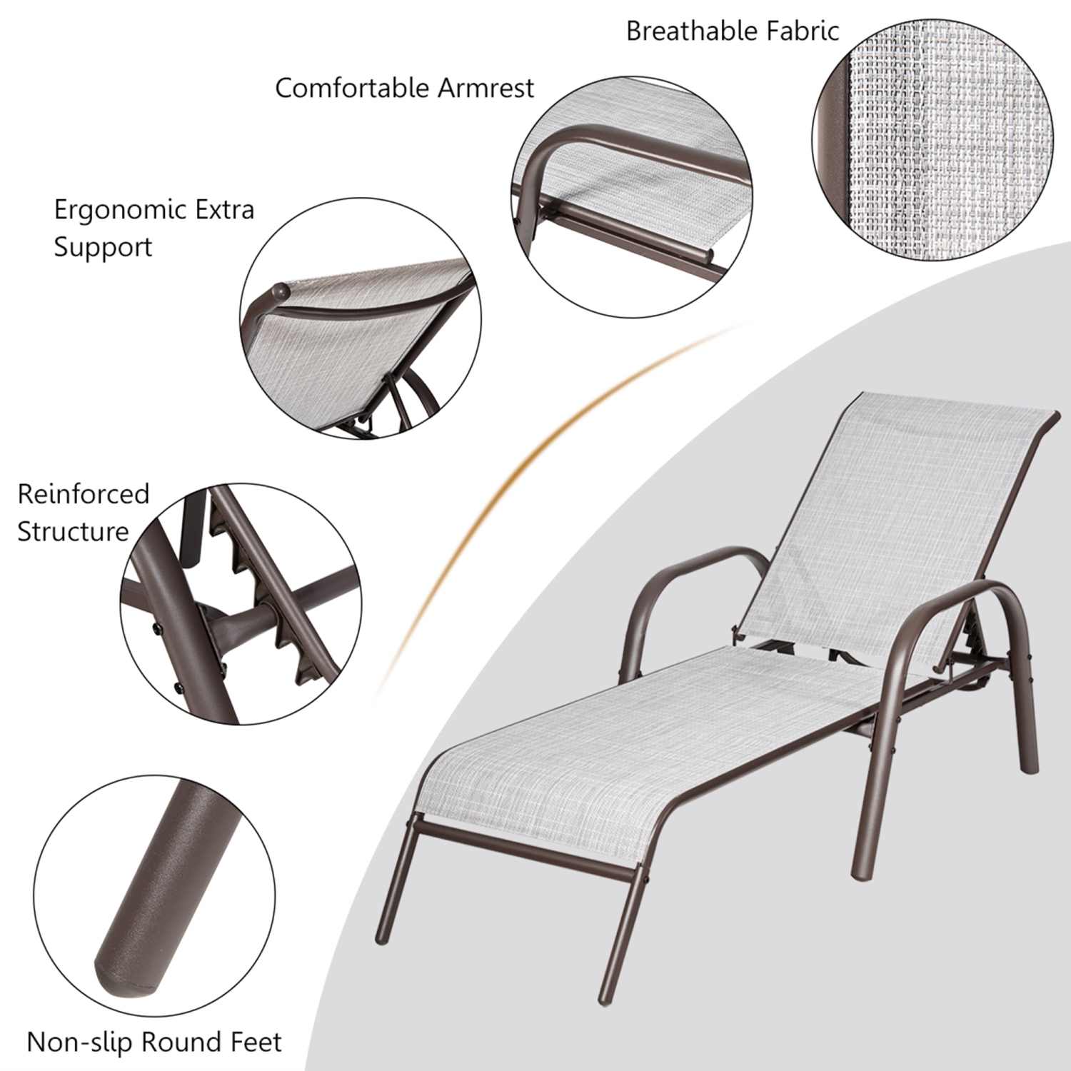 Gymax 2PCS Folding Patio Chaise Lounge Chair Recliner w/ 5-Position Backrest