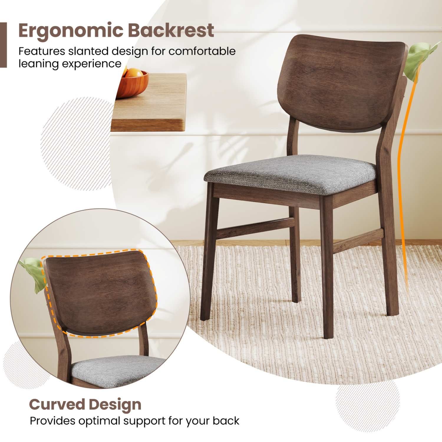 Gymax Dining Chairs Set of 2 w/ Rubber Wood Frame Padded Seat Curved Back Living Room