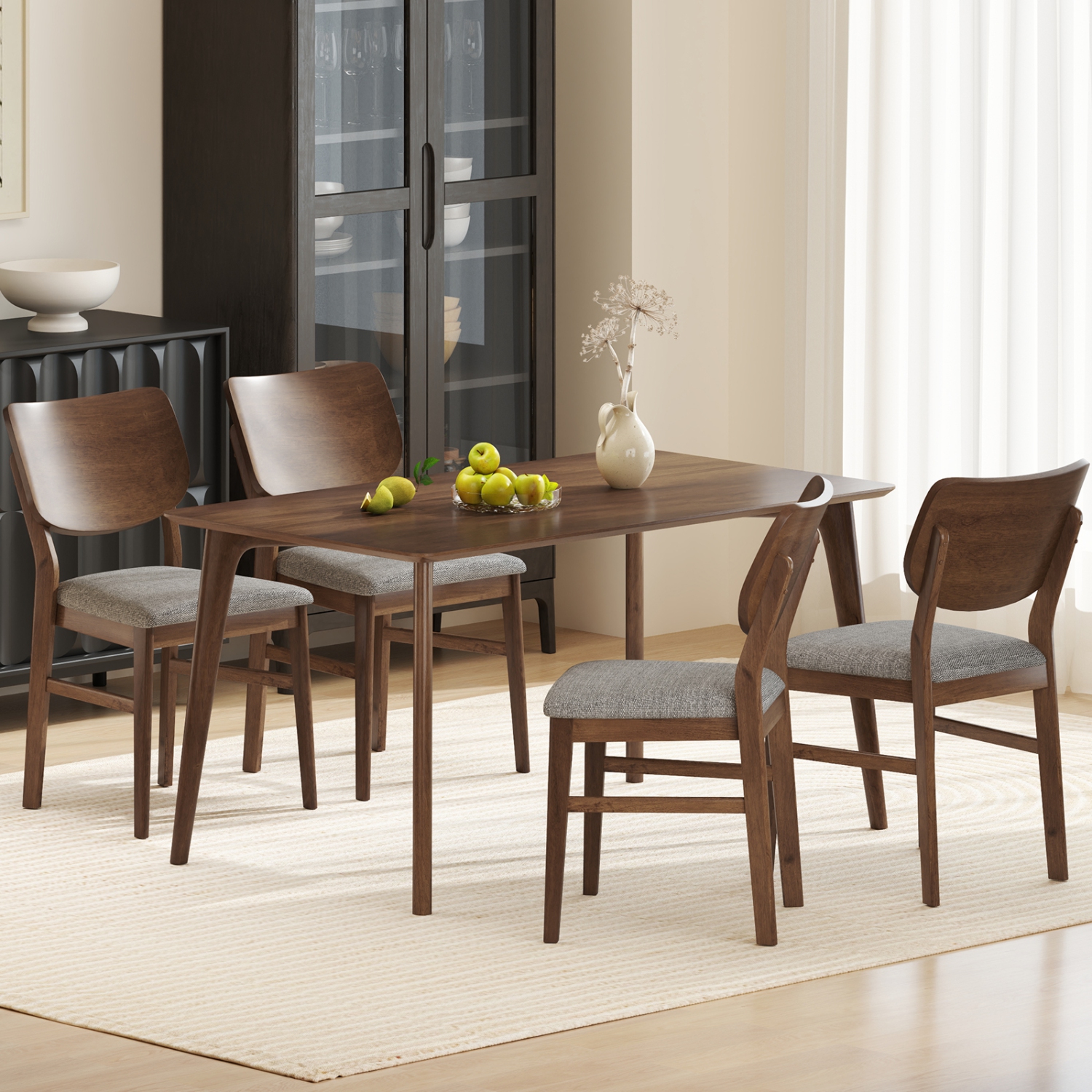 Gymax Dining Chairs Set of 2 w/ Rubber Wood Frame Padded Seat Curved Back Living Room