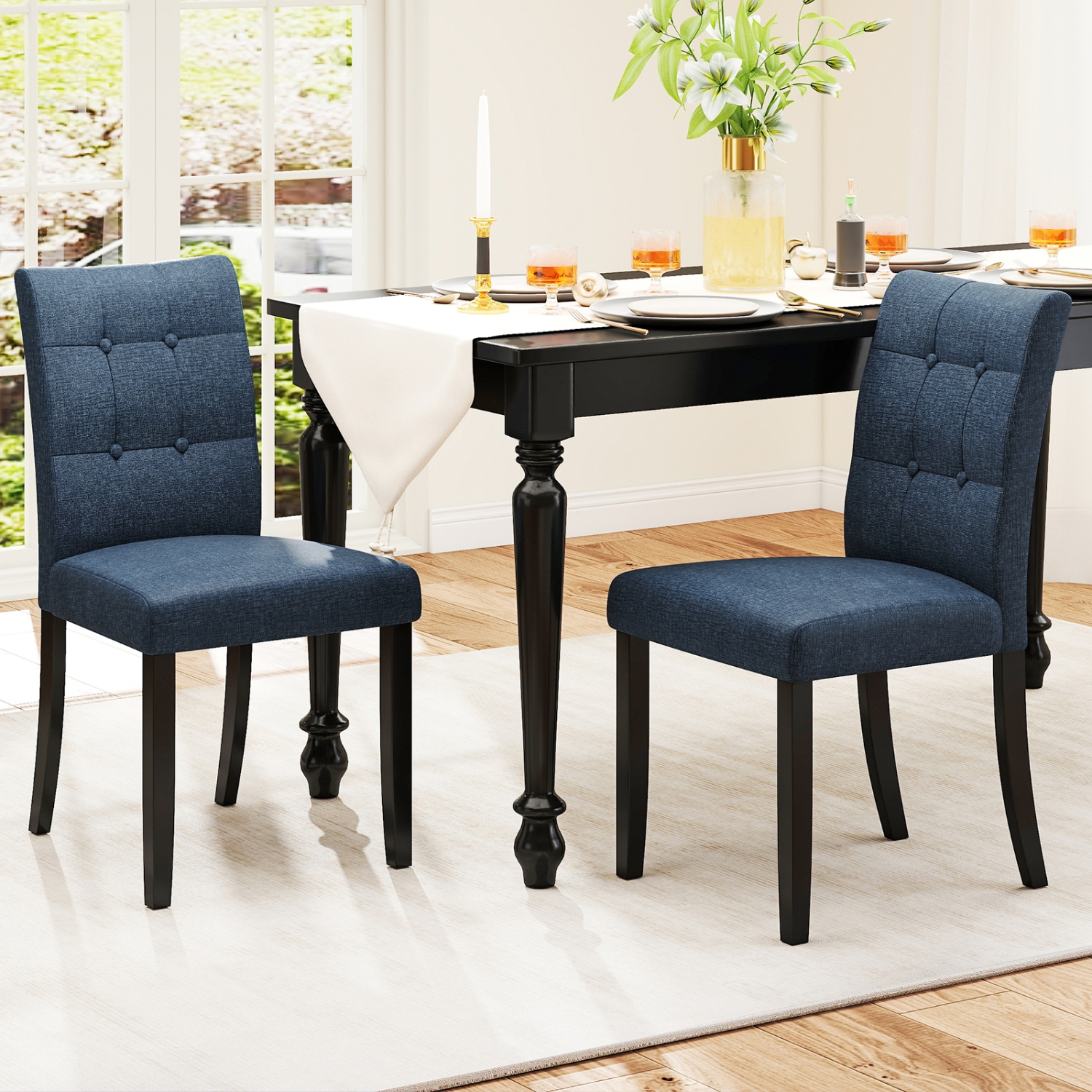 Gymax 2PCS Tufted Dining Chairs Upholstered Kitchen Armless Side Chairs w/Padded Seat