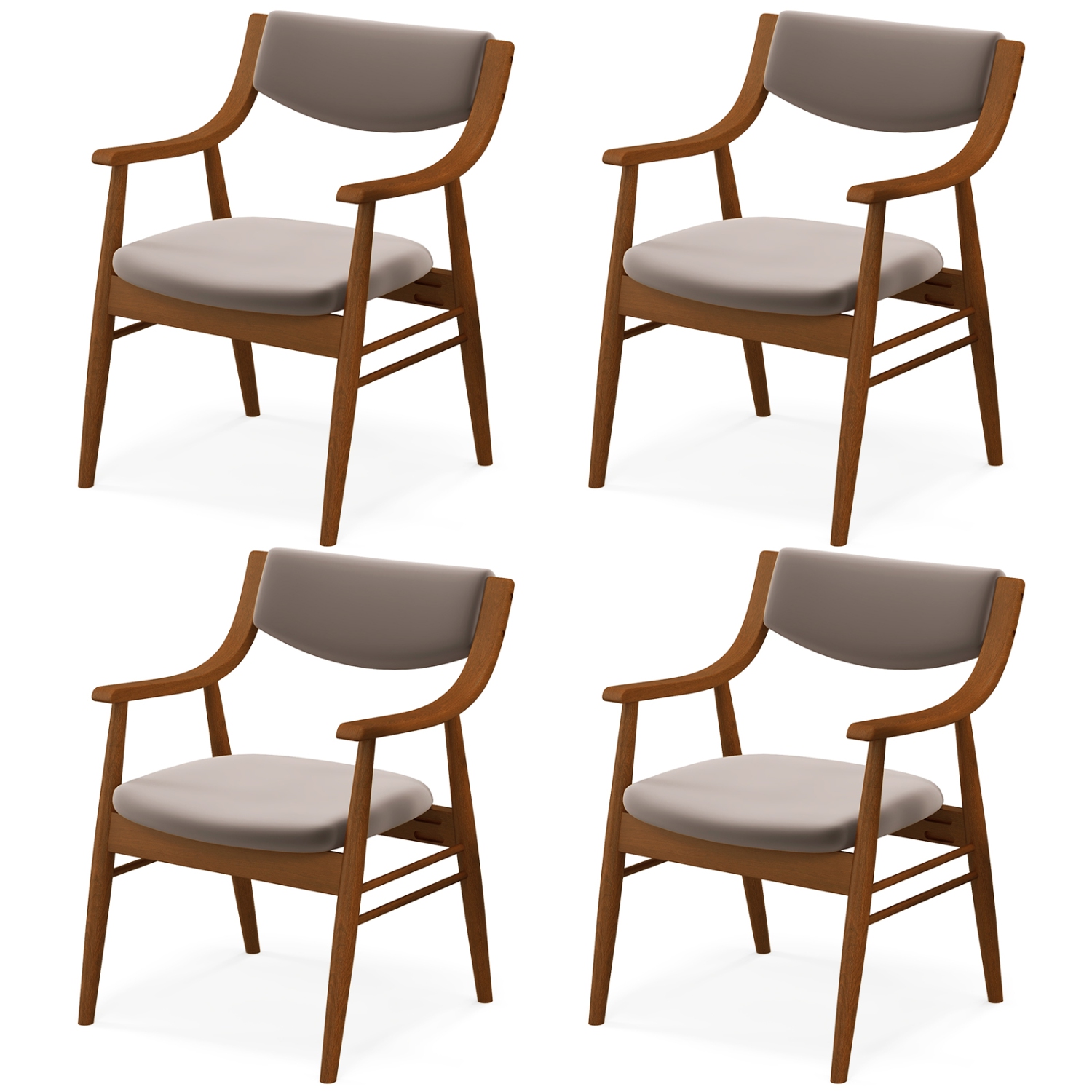 Gymax Set Of 4 PU Leather/Velvet Dining Chair w/ Padded Seat & Back Armrests Rubber Wood Frame