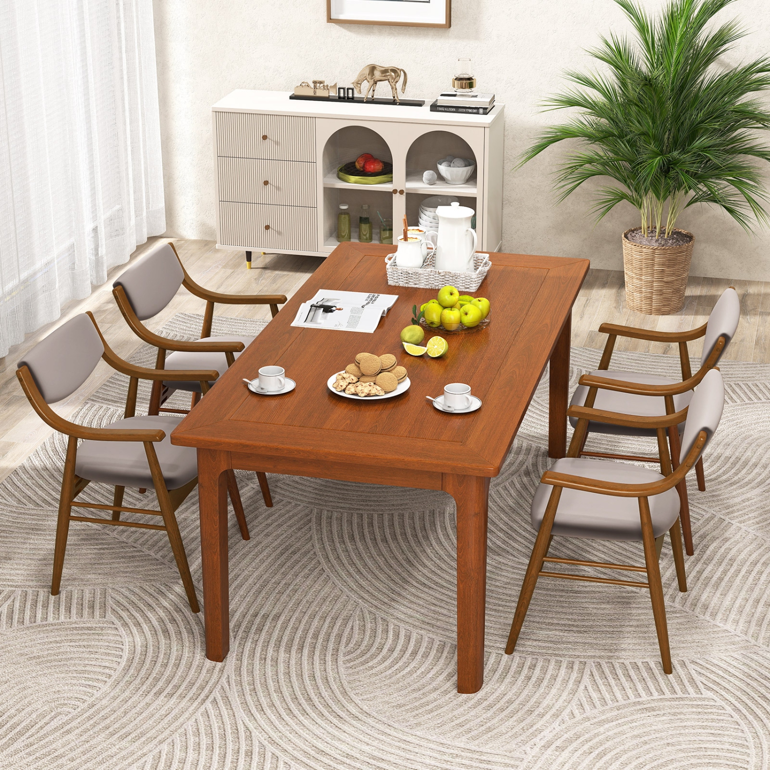 Gymax Set Of 4 PU Leather/Velvet Dining Chair w/ Padded Seat & Back Armrests Rubber Wood Frame