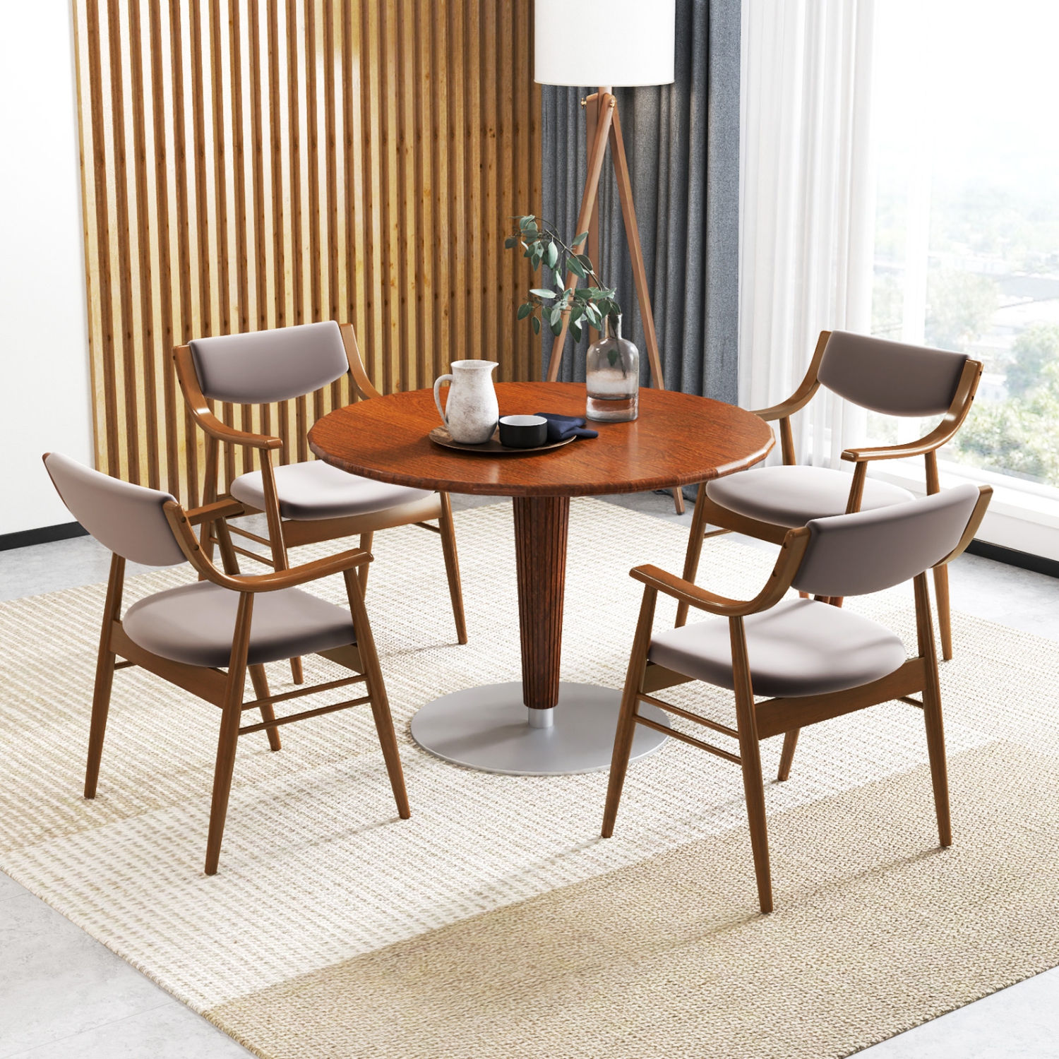 Gymax Set Of 4 PU Leather/Velvet Dining Chair w/ Padded Seat & Back Armrests Rubber Wood Frame
