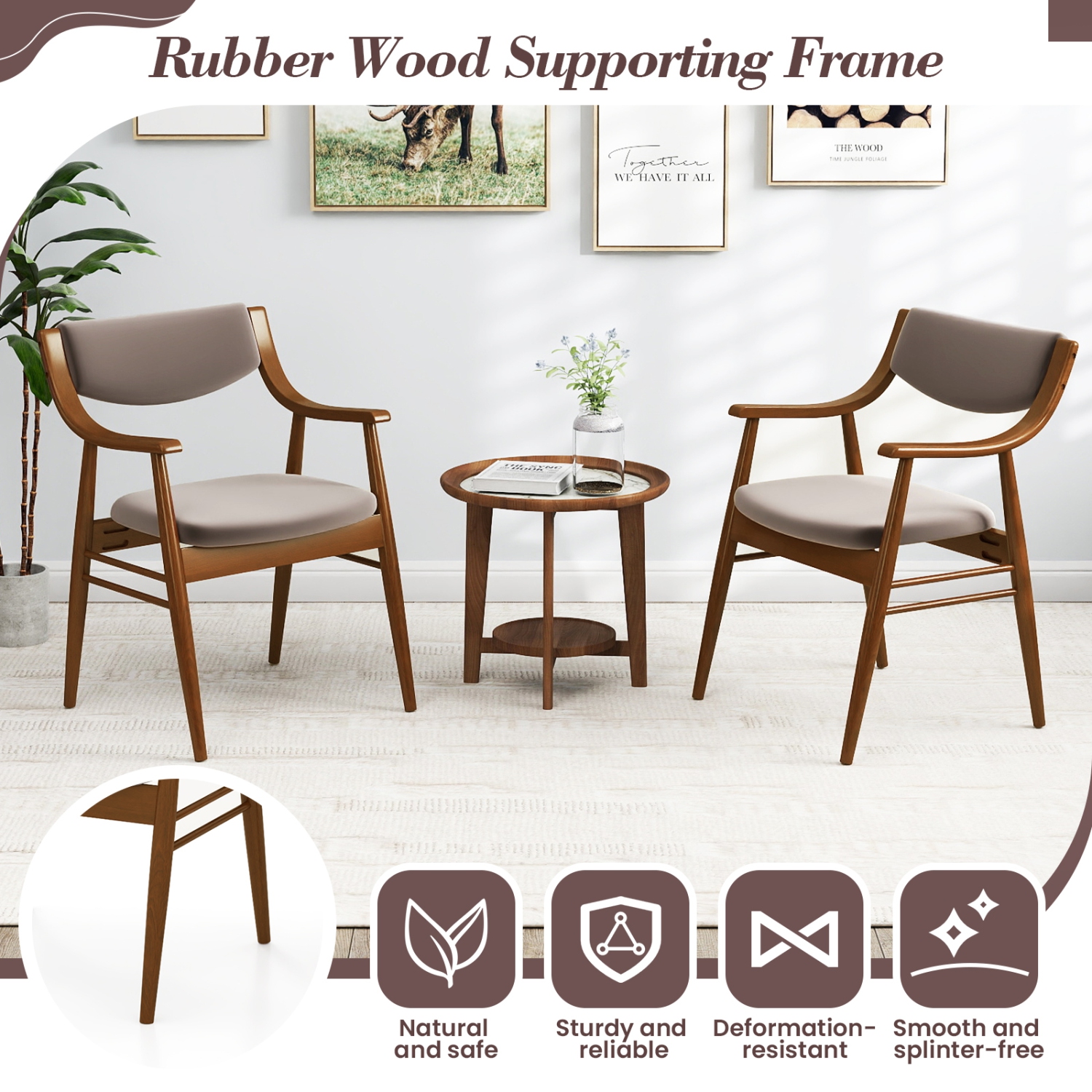 Gymax Set Of 4 PU Leather/Velvet Dining Chair w/ Padded Seat & Back Armrests Rubber Wood Frame