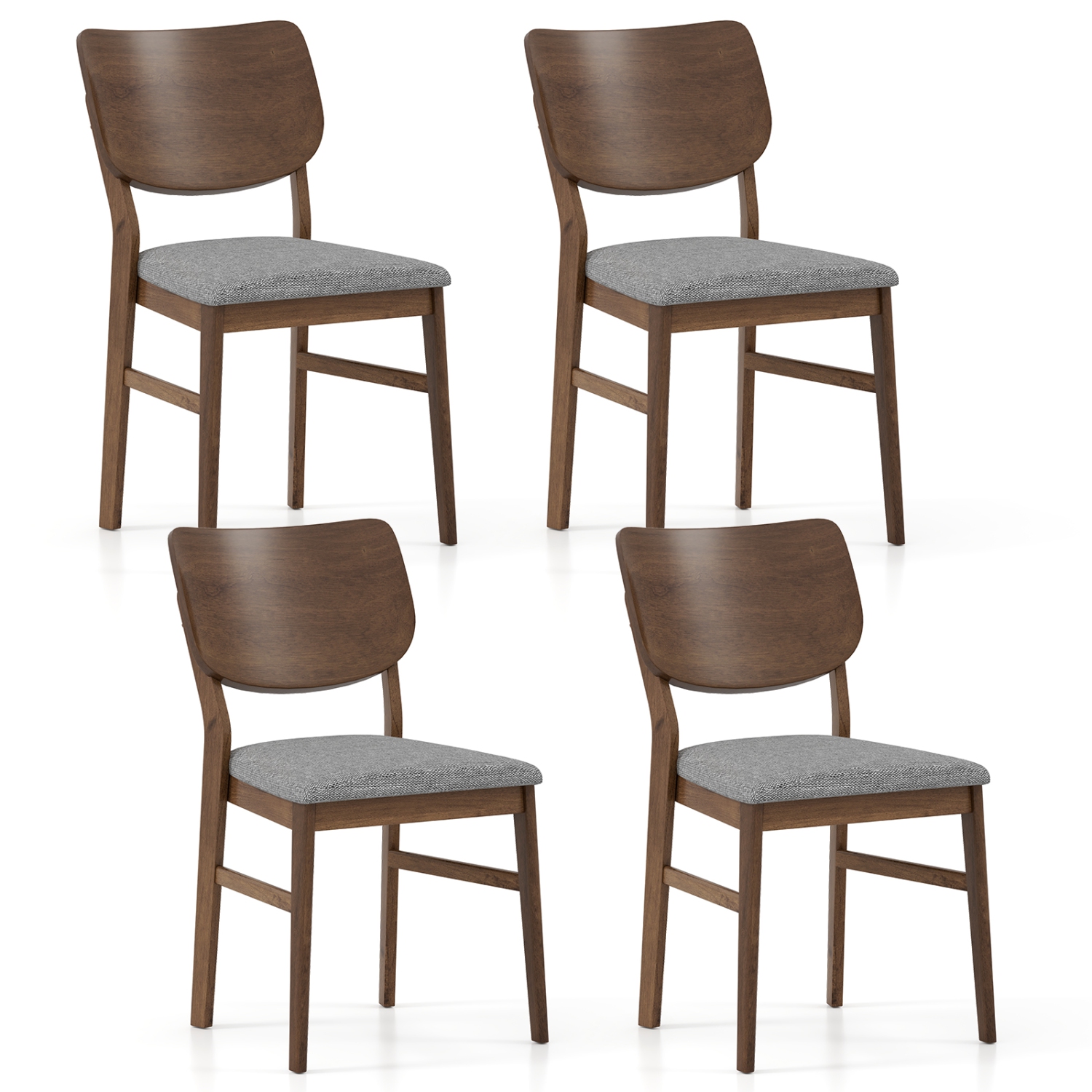 Gymax Dining Chairs Set of 4 w/ Rubber Wood Frame Padded Seat Curved Back Living Room