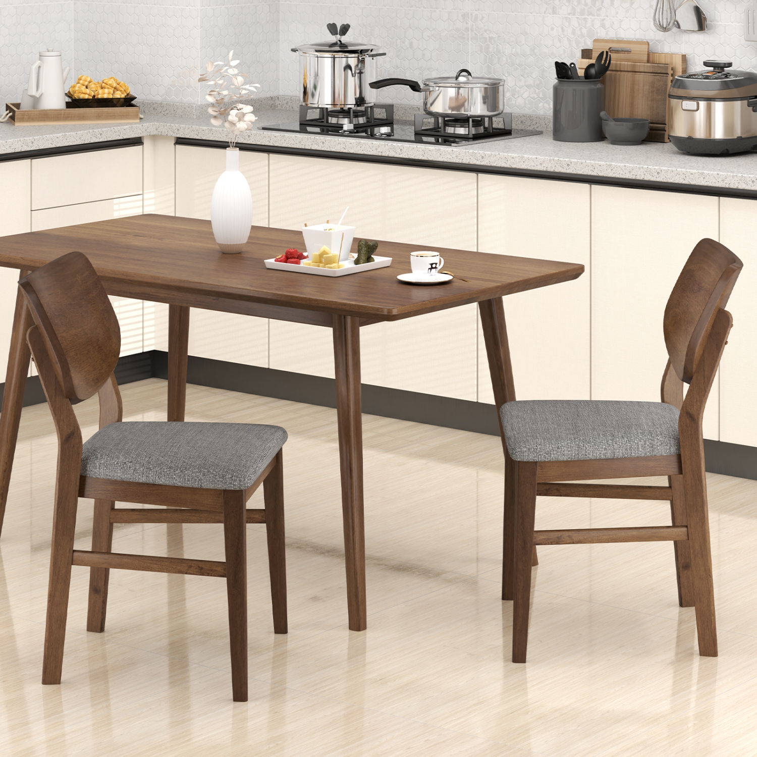 Gymax Dining Chairs Set of 4 w/ Rubber Wood Frame Padded Seat Curved Back Living Room