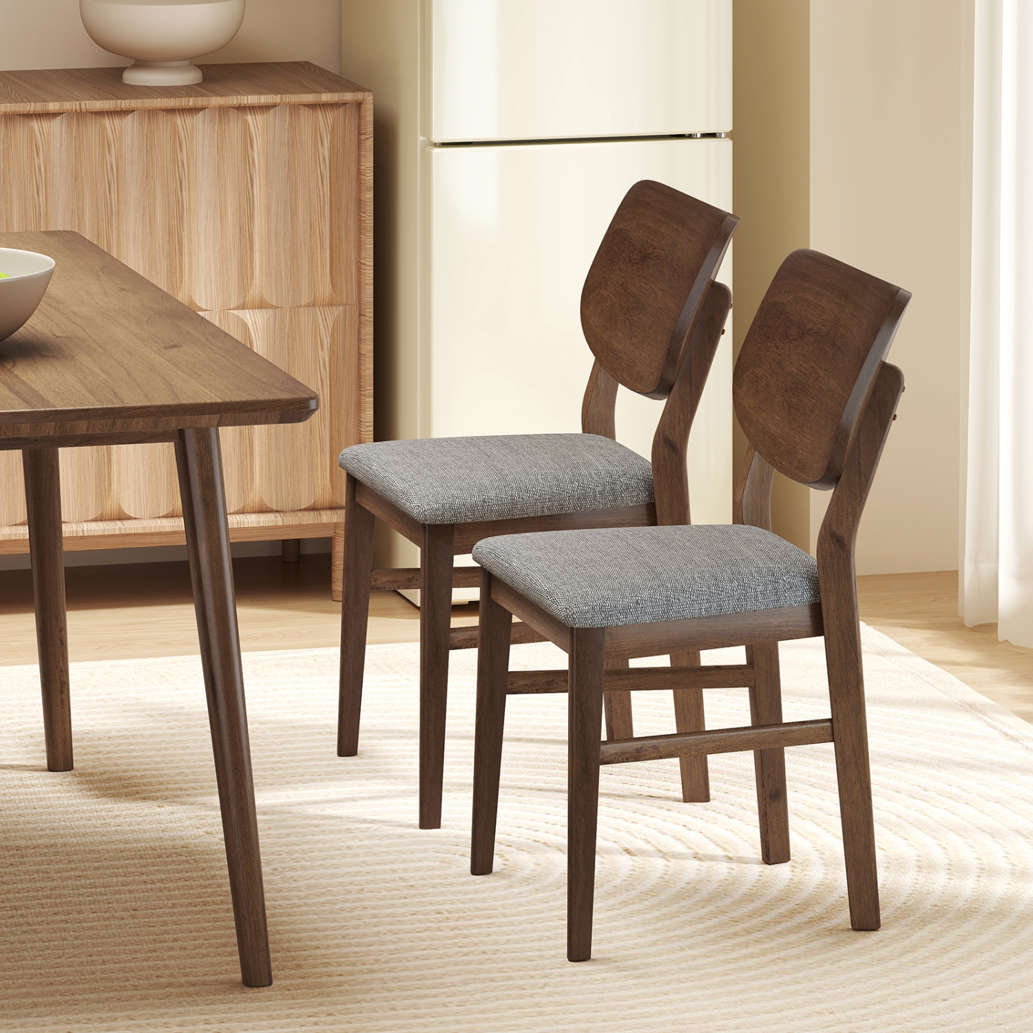 Gymax Dining Chairs Set of 4 w/ Rubber Wood Frame Padded Seat Curved Back Living Room