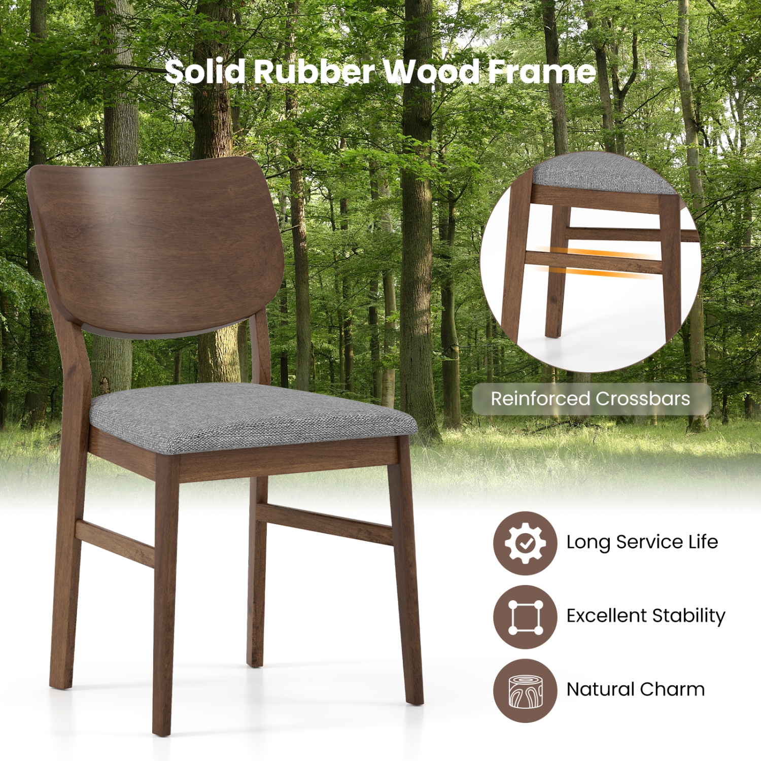 Gymax Dining Chairs Set of 4 w/ Rubber Wood Frame Padded Seat Curved Back Living Room