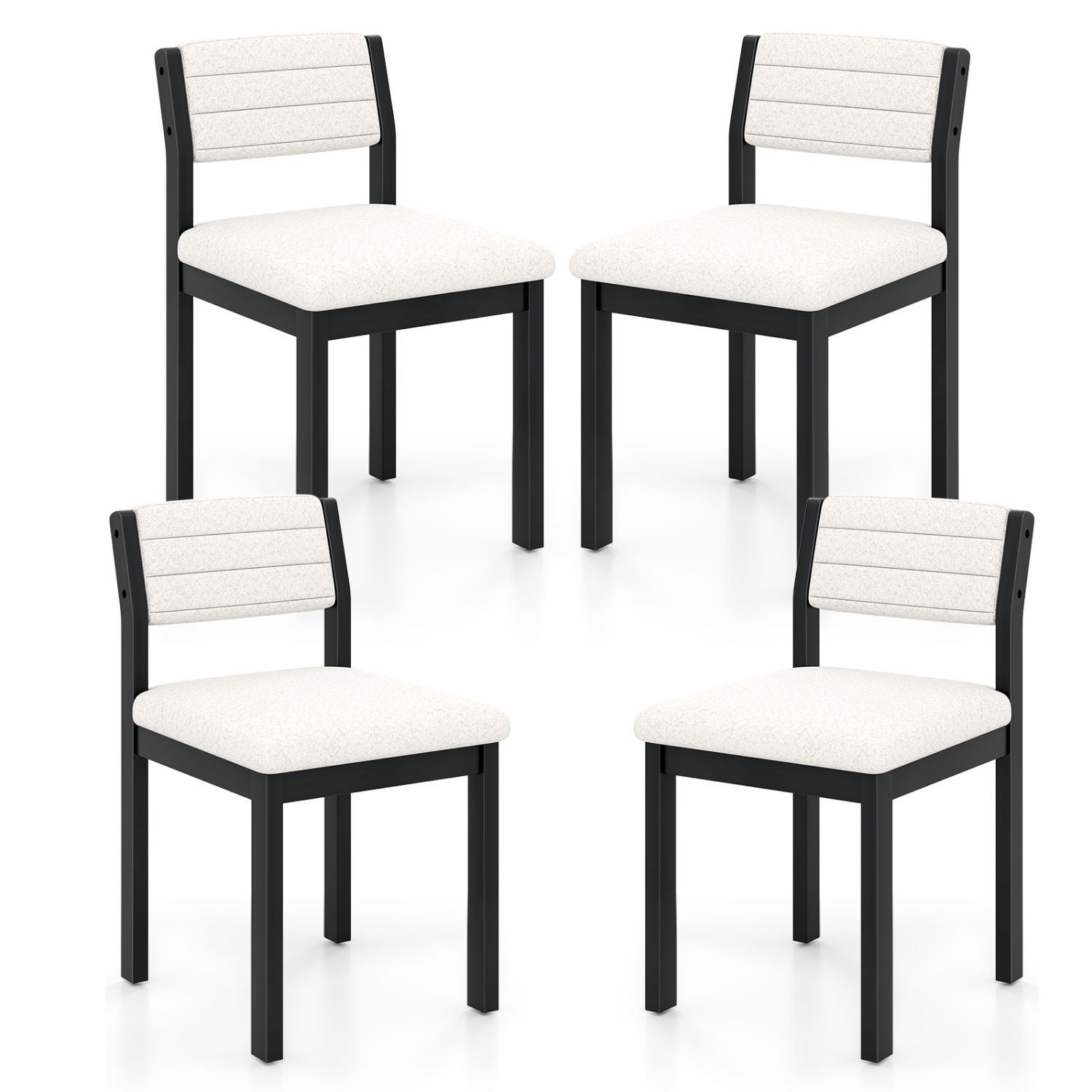 Gymax Dining Chair Set of 4 Sherpa Upholstered Kitchen Chairs w/ Wood Frame White