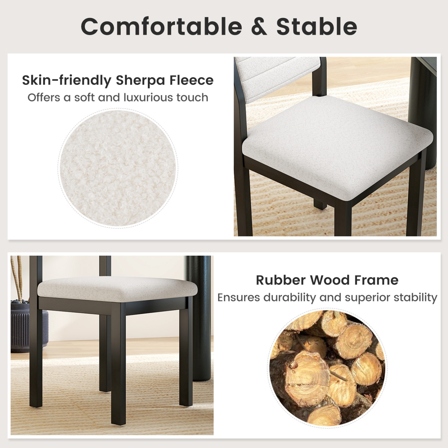 Gymax Dining Chair Set of 4 Sherpa Upholstered Kitchen Chairs w/ Wood Frame White