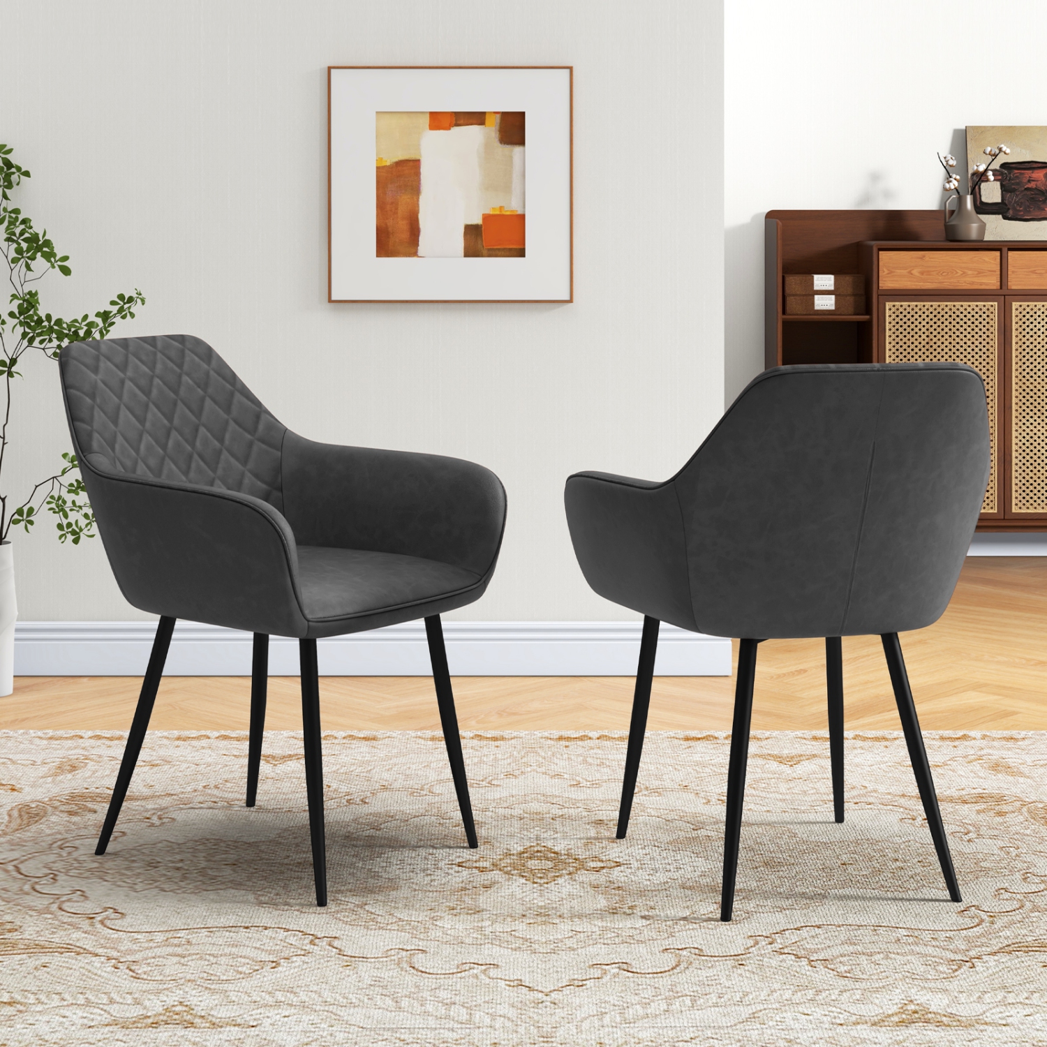 Gymax Leisure Dining Chair Set of 4 Upholstered Accent Chairs w/ Curved Backrest