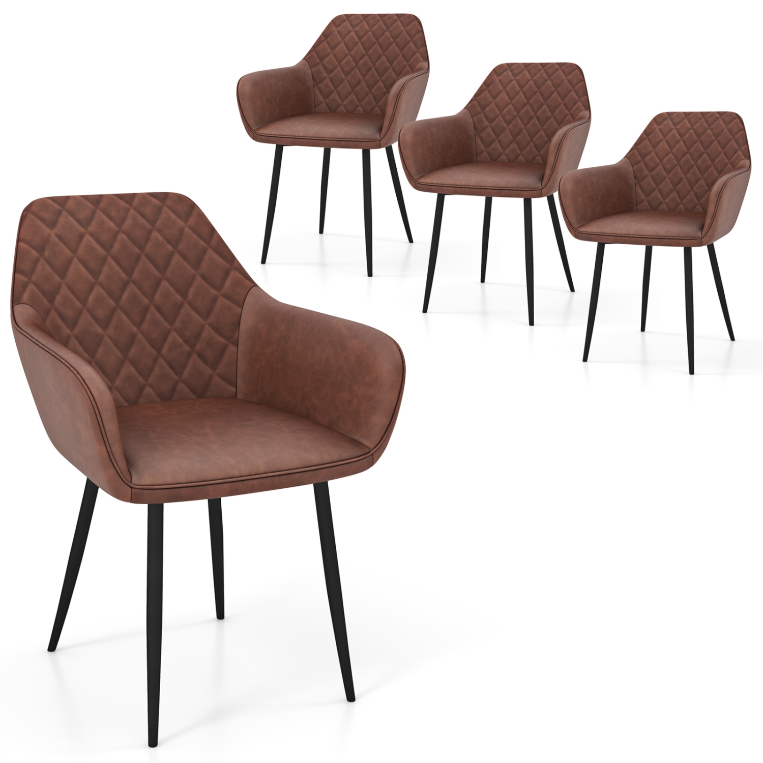Gymax Leisure Dining Chair Set of 4 Upholstered Accent Chairs w/ Curved Backrest