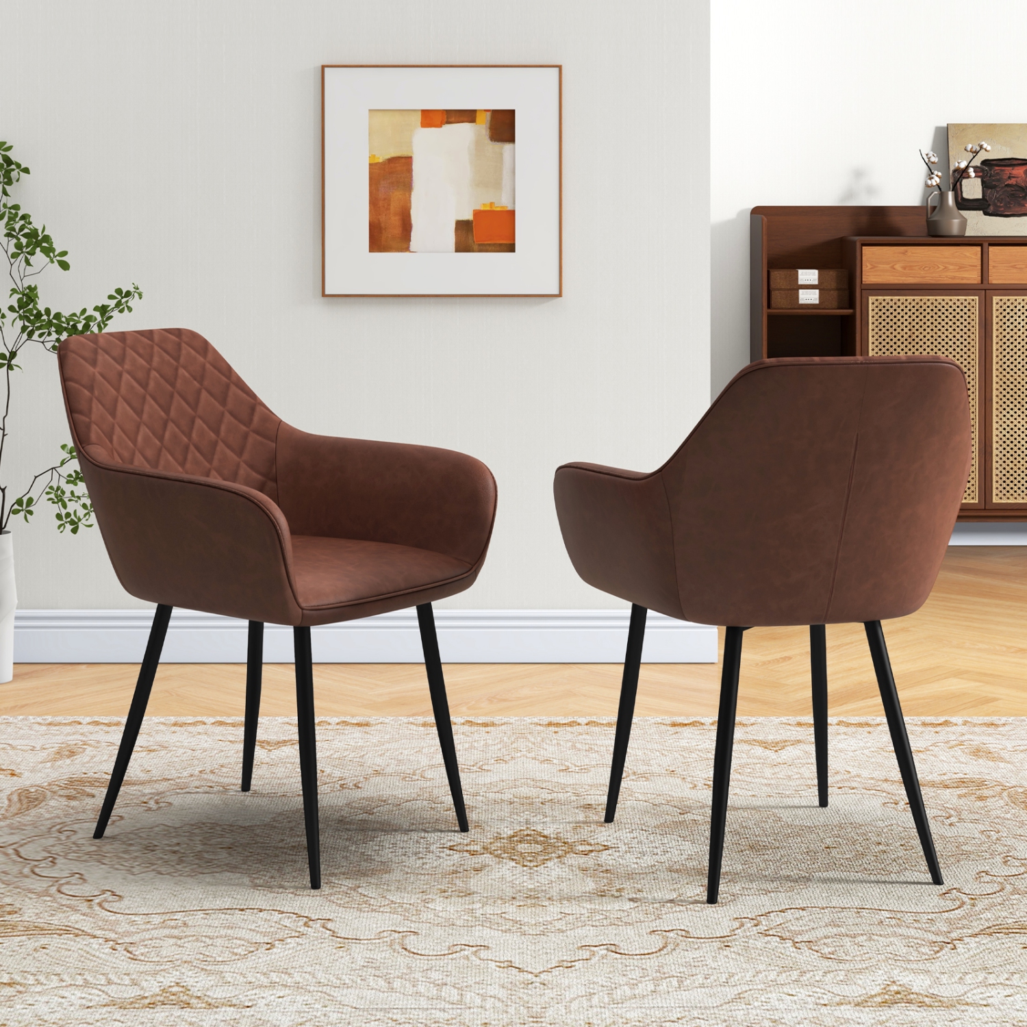 Gymax Leisure Dining Chair Set of 4 Upholstered Accent Chairs w/ Curved Backrest