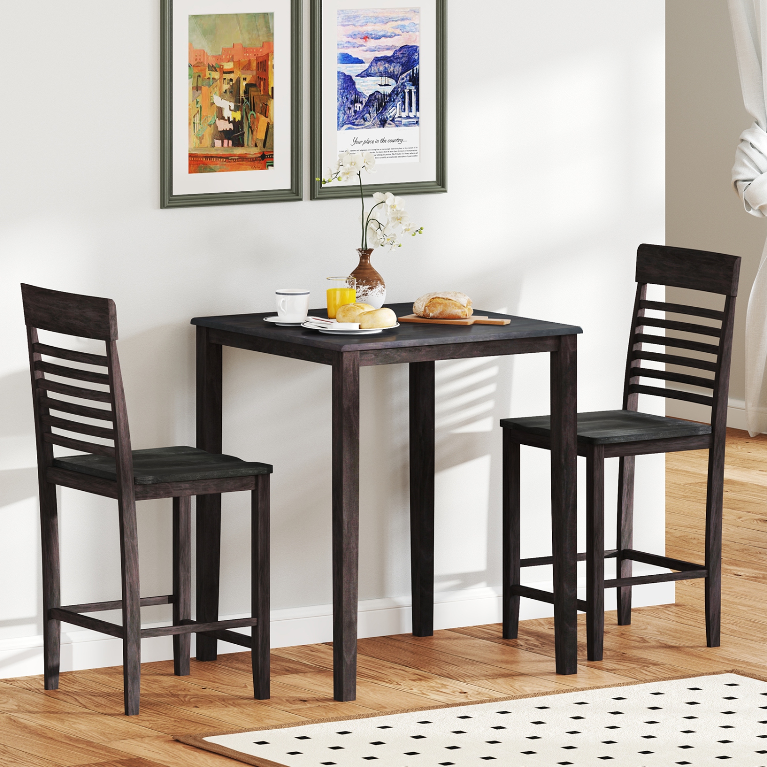 Gymax 5 PCS Counter-Height Dining Table Set for 4 Square Kitchen Table & 4 Bar Chairs