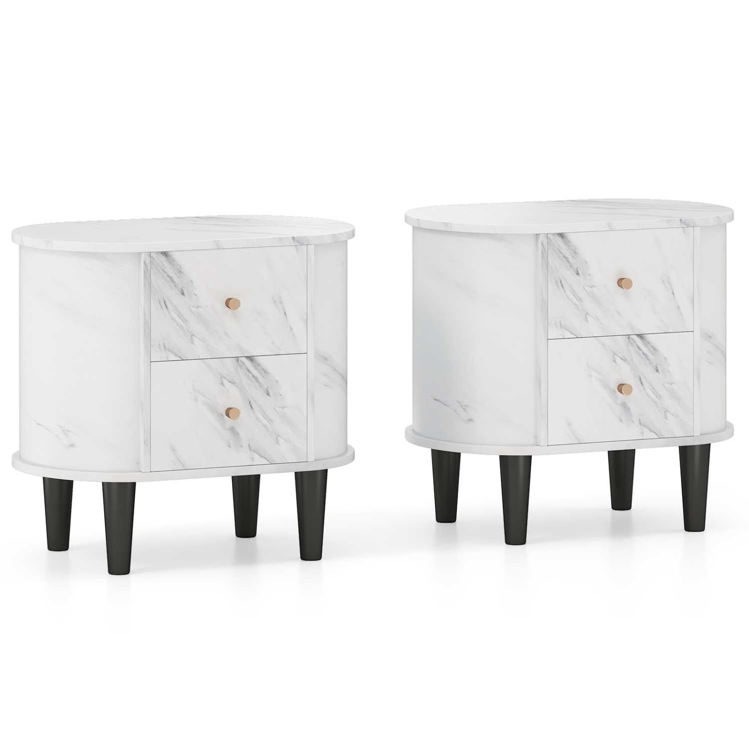 Gymax 2PCS Nightstand w/ 2 Drawers Faux Marble Bedside Table for Small Space