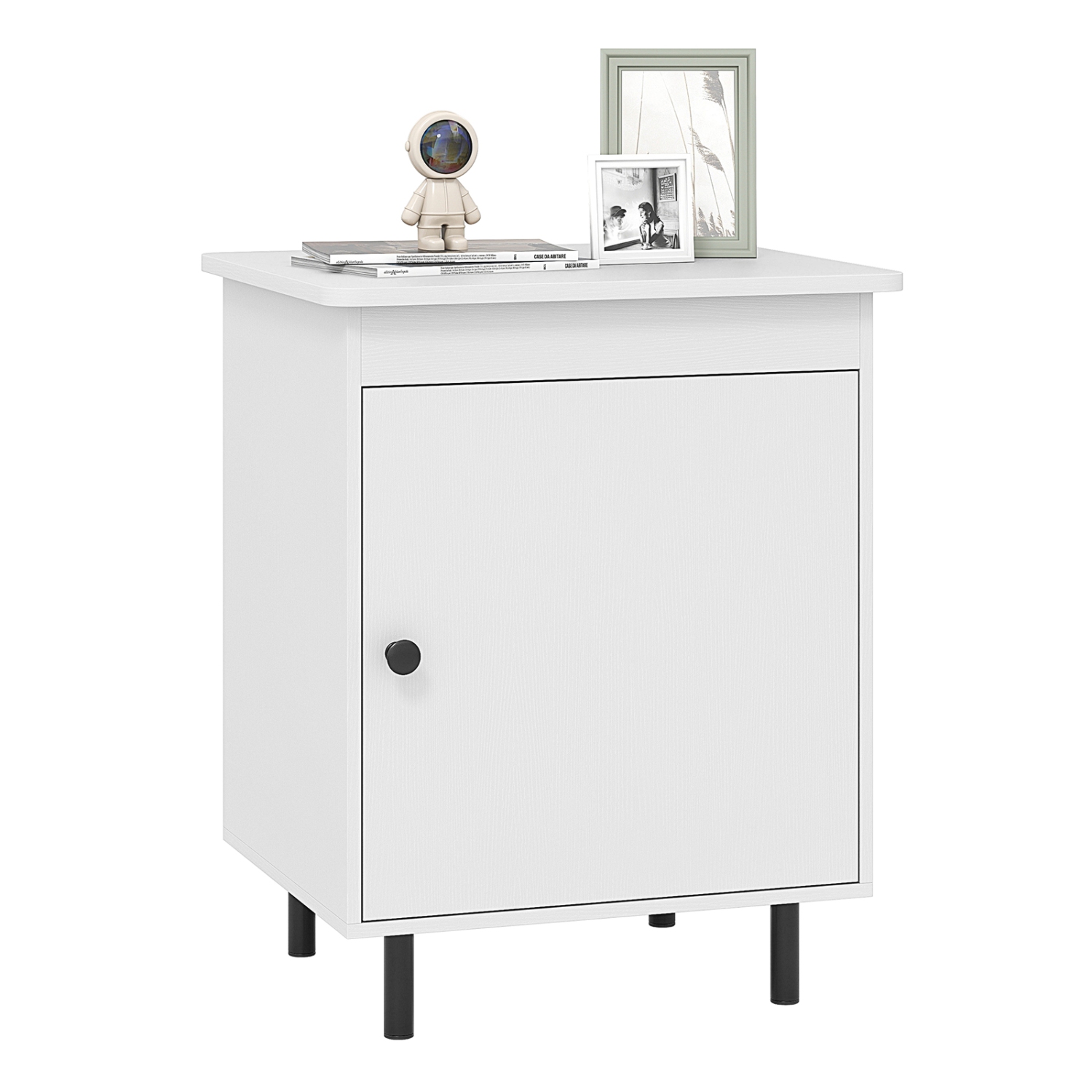 Gymax Nightstand Mid Century Modern End Table w/Door Heavy-Duty Metal Legs for Bedroom