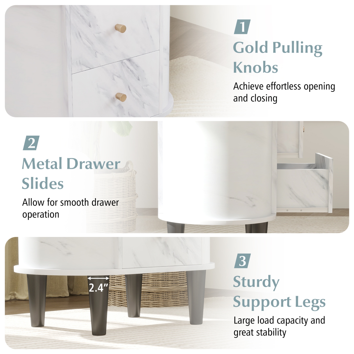 Gymax Nightstand w/ 2 Drawers Faux Marble Bedside Table for Small Space