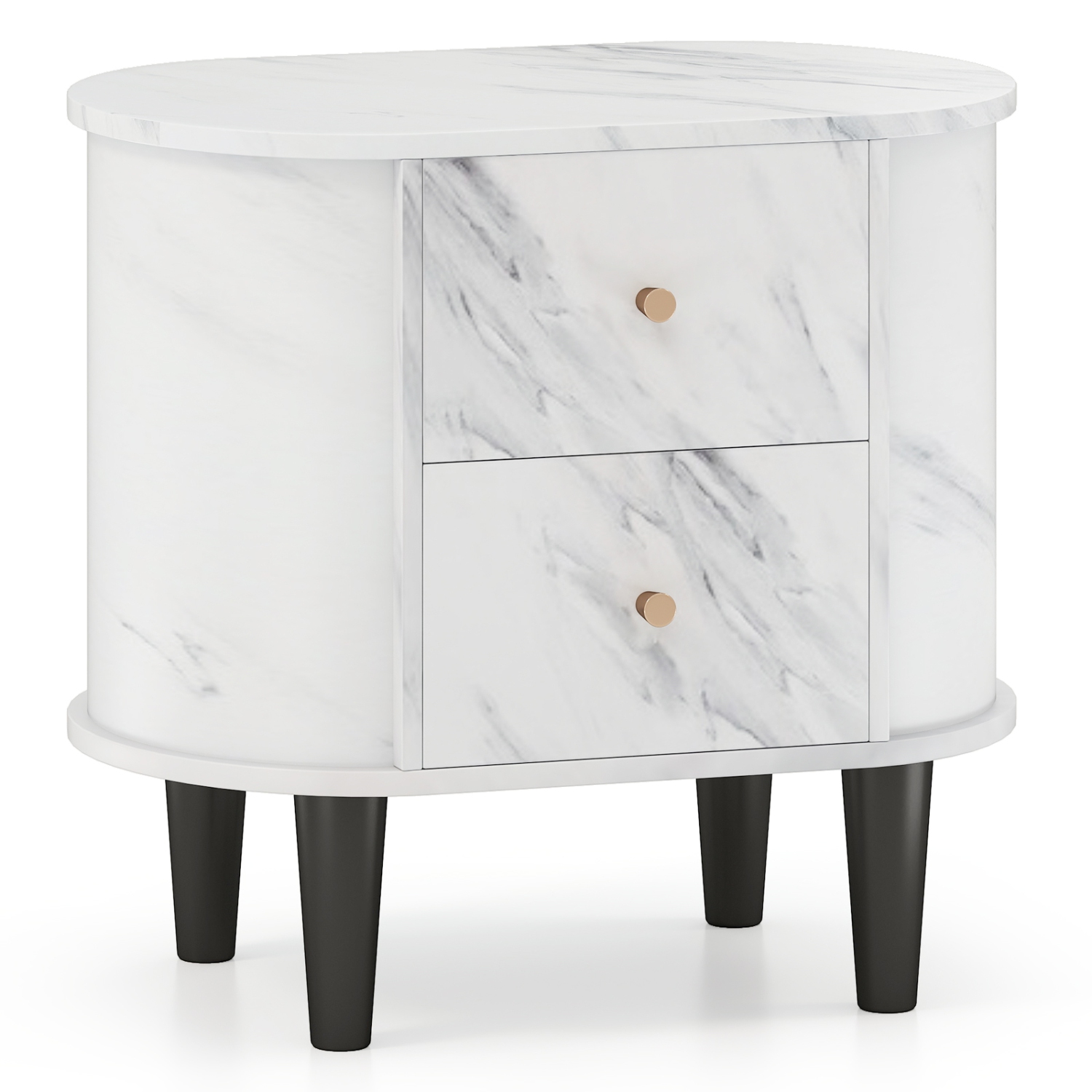 Gymax Nightstand w/ 2 Drawers Faux Marble Bedside Table for Small Space