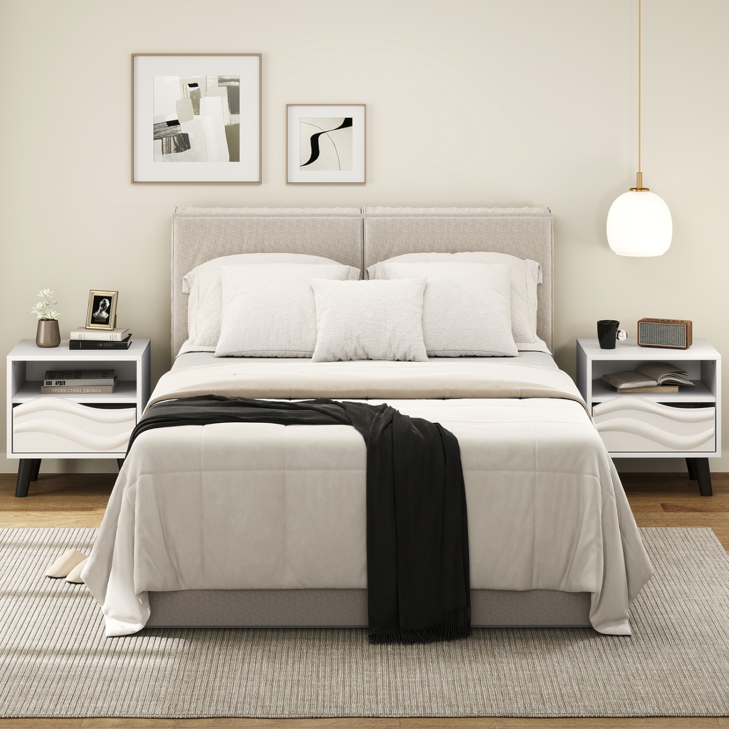 Gymax 2PCS Nightstand w/Drawer 3D Wavy Pattern Open Shelf Small Sofa Couch Side Table